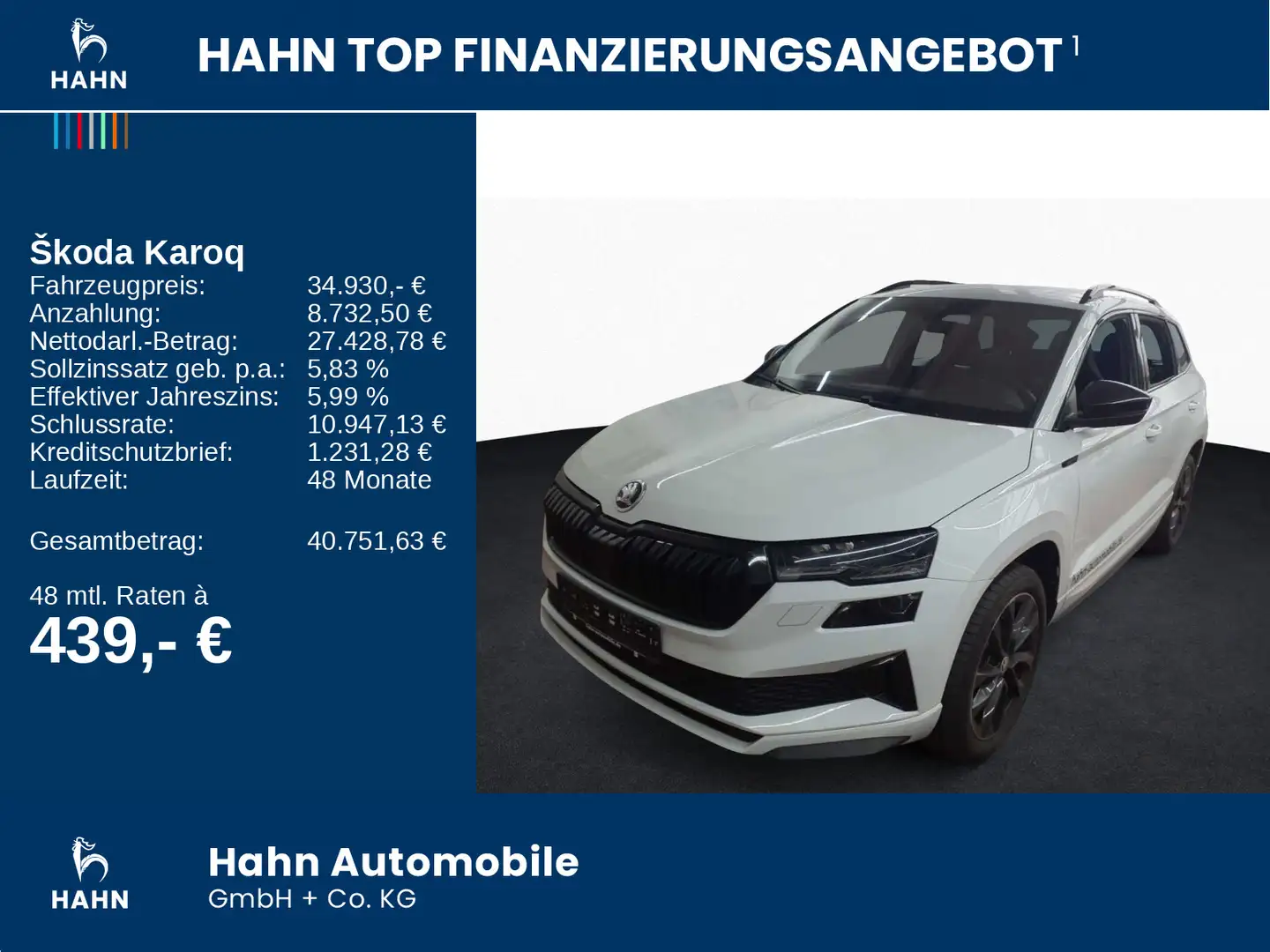 Skoda Karoq 1.5 TSI DSG Sportline AHK Navi Matrix CAM Weiß - 2