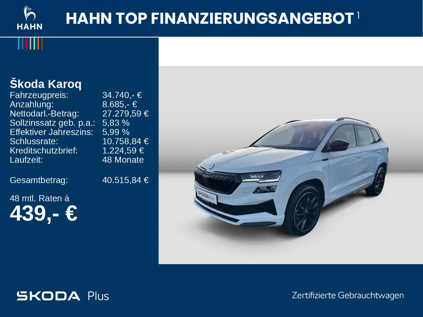 Skoda Karoq 1.5 TSI DSG Sportline AHK Navi Matrix CAM Weiß - 2