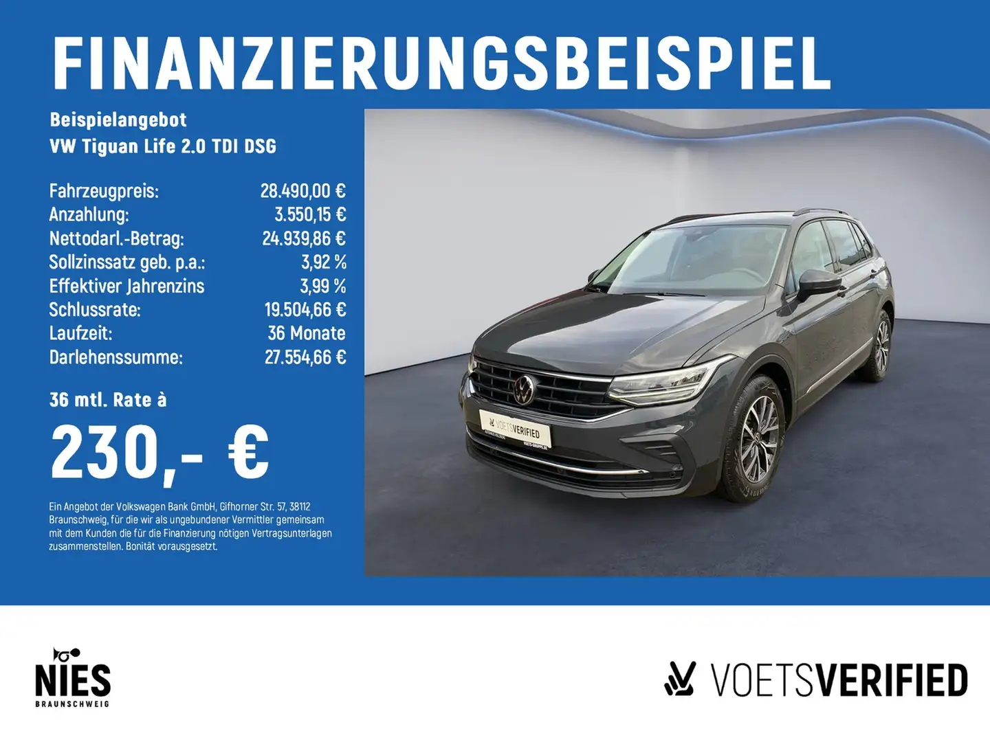 Volkswagen Tiguan Life 2.0 TDI DSG LED+PDC+SHZ Grau - 2