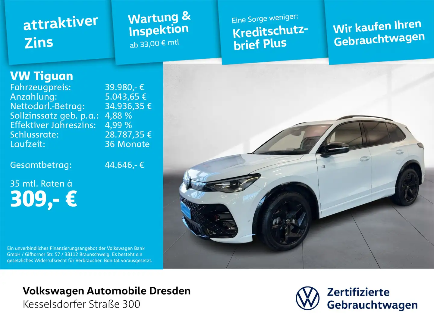 Volkswagen Tiguan 2.0 TDI DSG R-Line AHZV Kamera Navi LED Weiß - 1