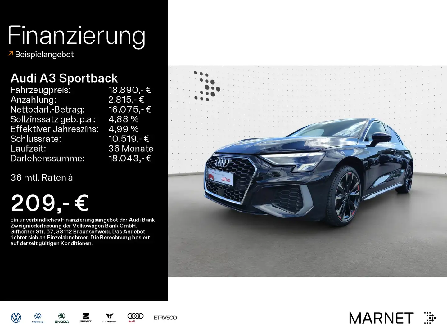Audi A3 30 TFSI S line*Navi*LED*Alu*PDC*Vir Schwarz - 1