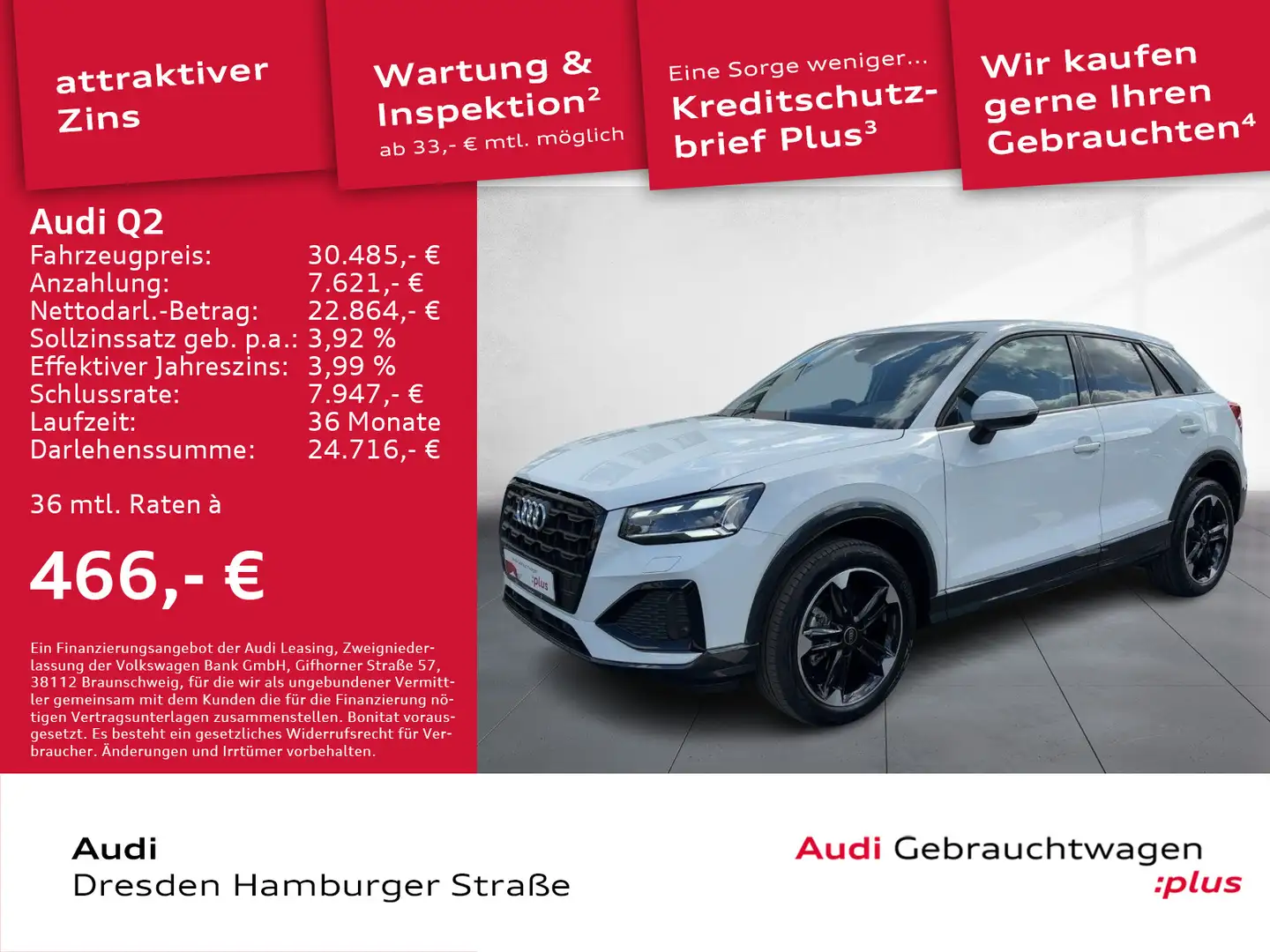 Audi Q2 30 TDI  Advanced Matrix AHZV GRA S tronic Weiß - 1