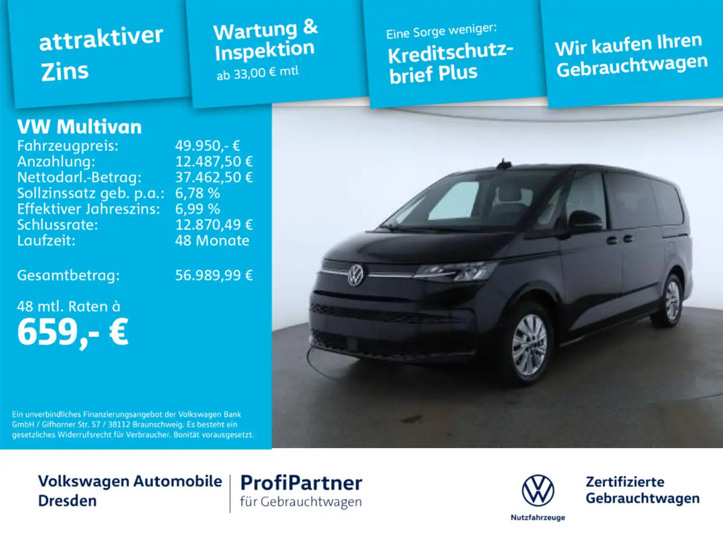 Volkswagen T7 Multivan T7 Multivan Life LANG LED NAV ACC AHZV LEDER Schwarz - 1