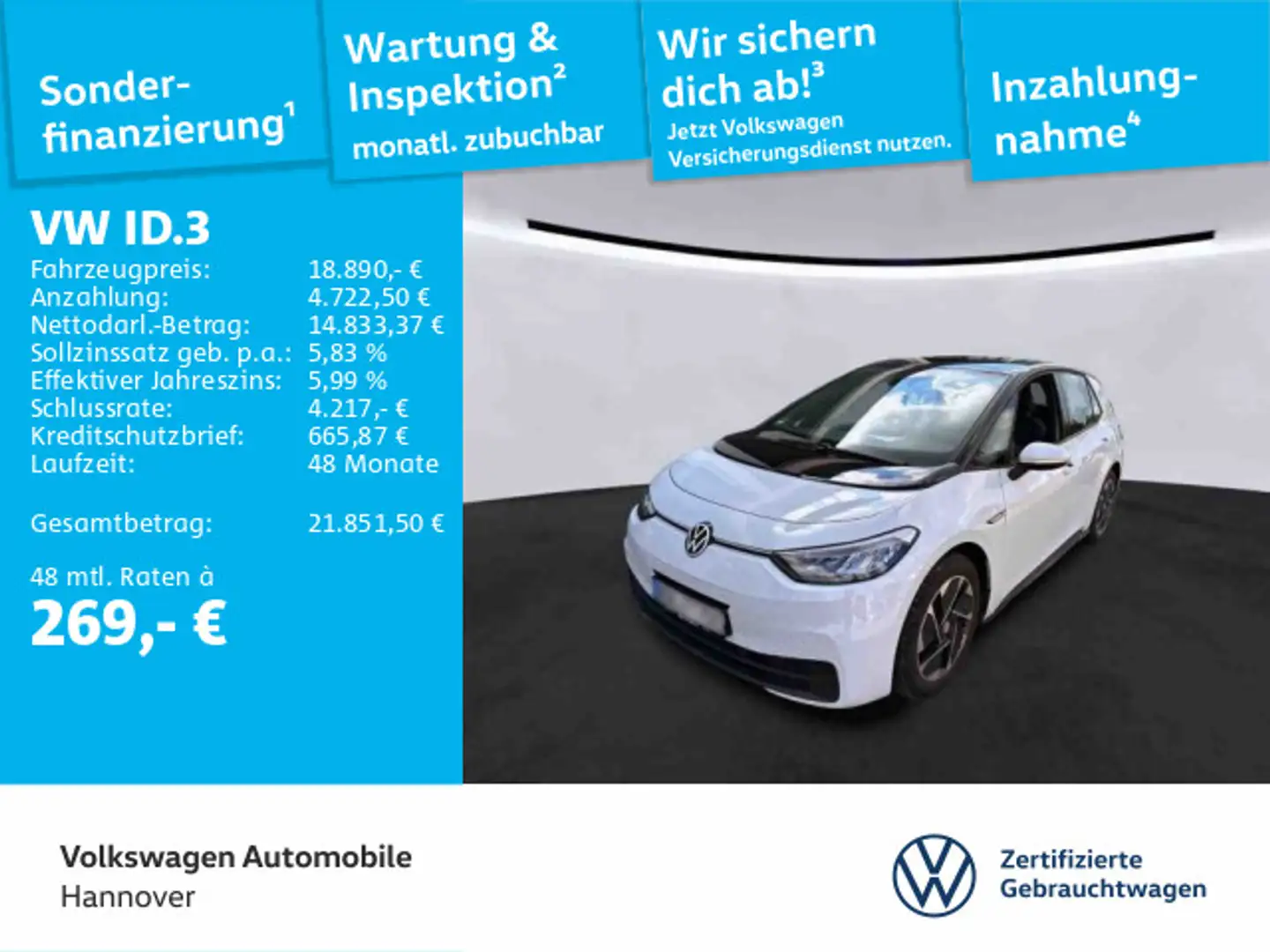 Volkswagen ID.3 Pro Performance Life Navi LED WP SHZ ACC DA Weiß - 1