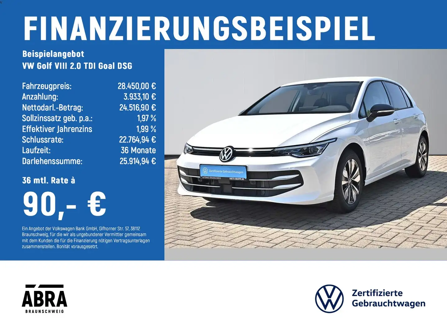 Volkswagen Golf VIII 2.0 TDI Goal DSG LED+NAV+CAM+AHK+ACC Weiß - 2