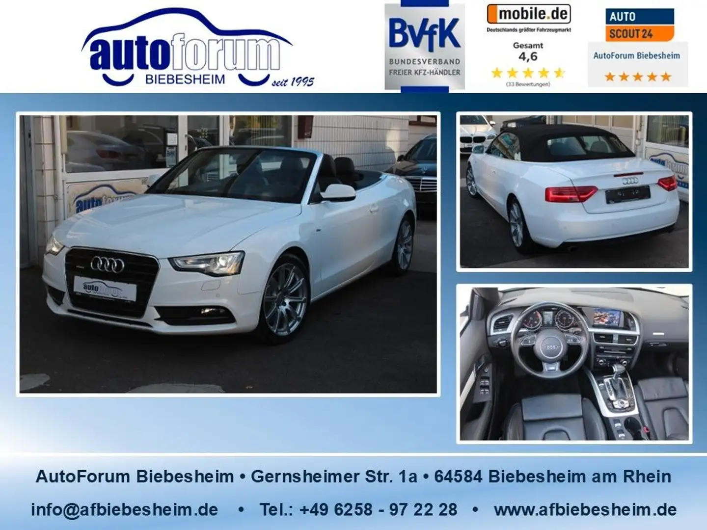 Audi A5 Cabriolet 3.0 TFSI quattro S-Line Leder*Xenon Weiß - 1
