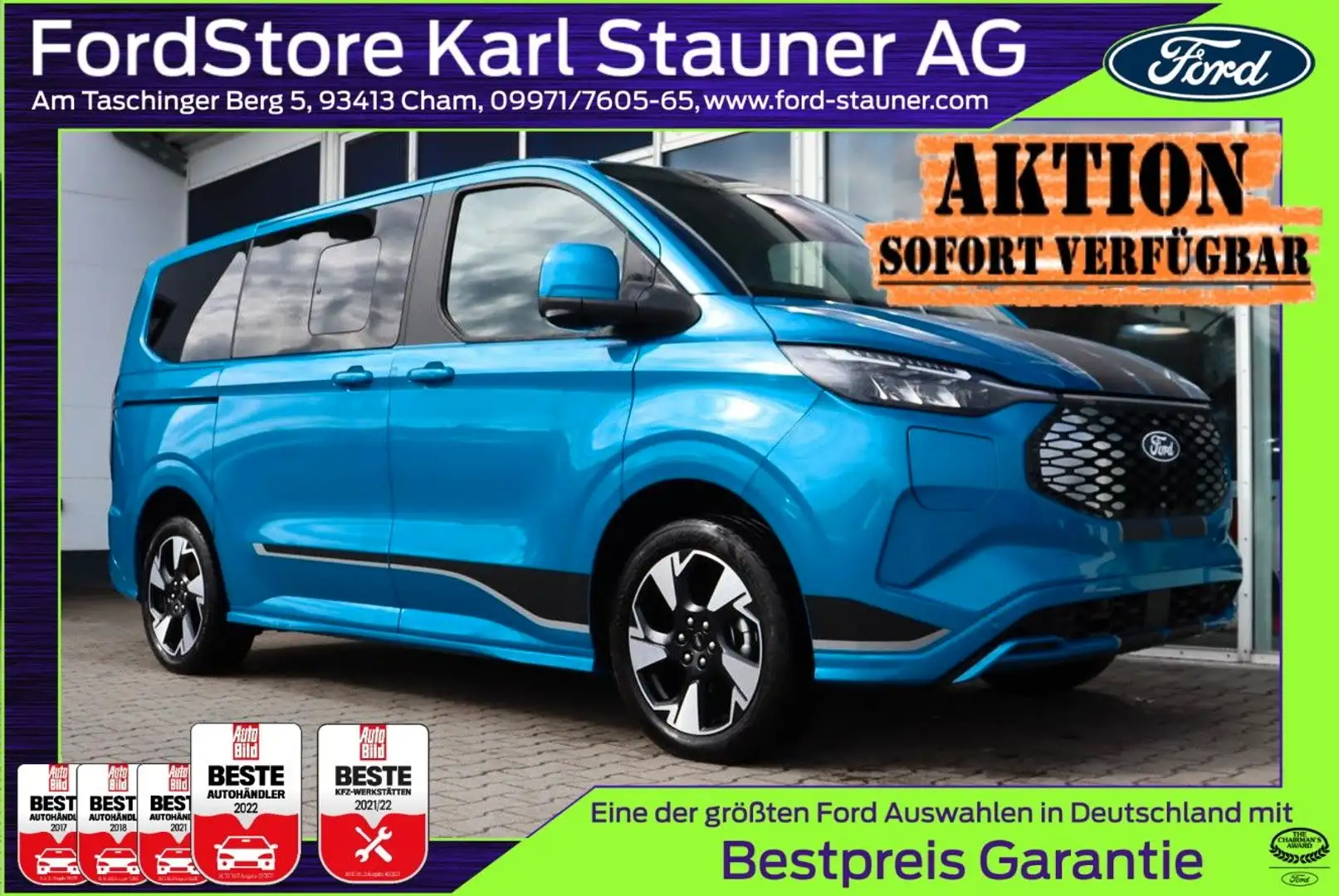 Ford Tourneo Custom Sport BEV 340/L1 VOLL 0,0% FIN* Bleu - 1