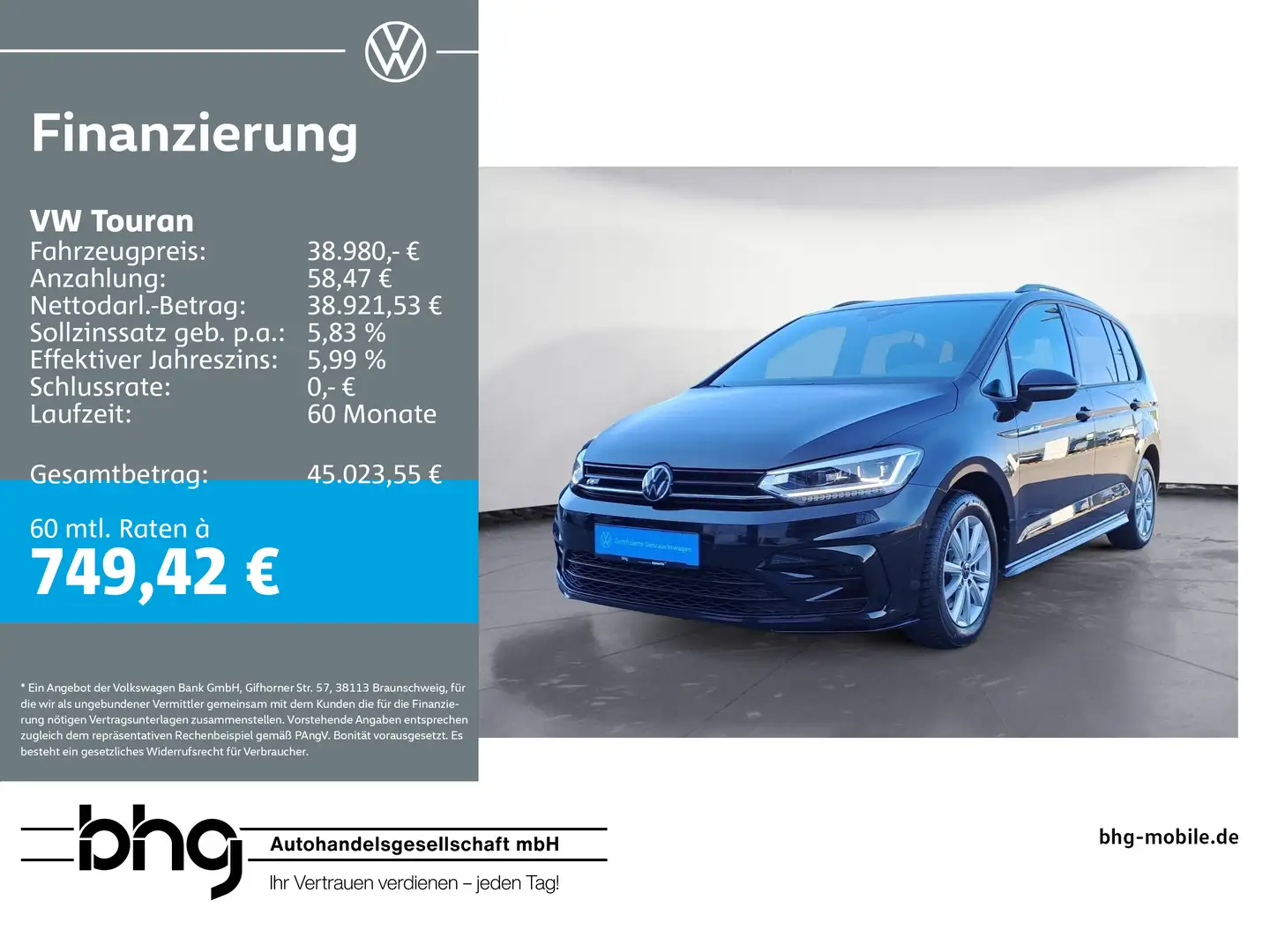 Volkswagen Touran 2.0 TDI DSG Highline R-Line AHK Pano Dyna Schwarz - 1