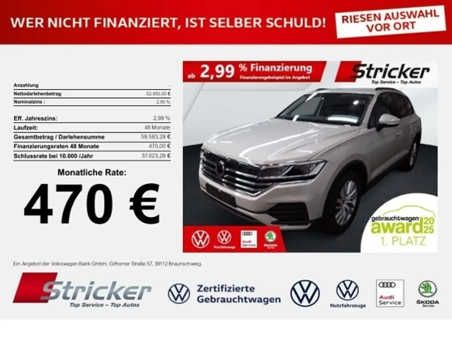 Volkswagen Touareg 3.0TDI 470,-ohne Anzahlung AHK Luft App-Connect Beige - 1