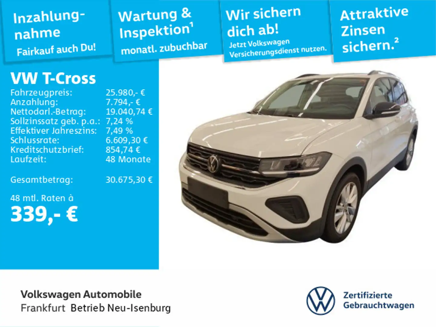 Volkswagen T-Cross 1.5 TSI DSG Goal DAB+ FrontAssist LightA Weiß - 1