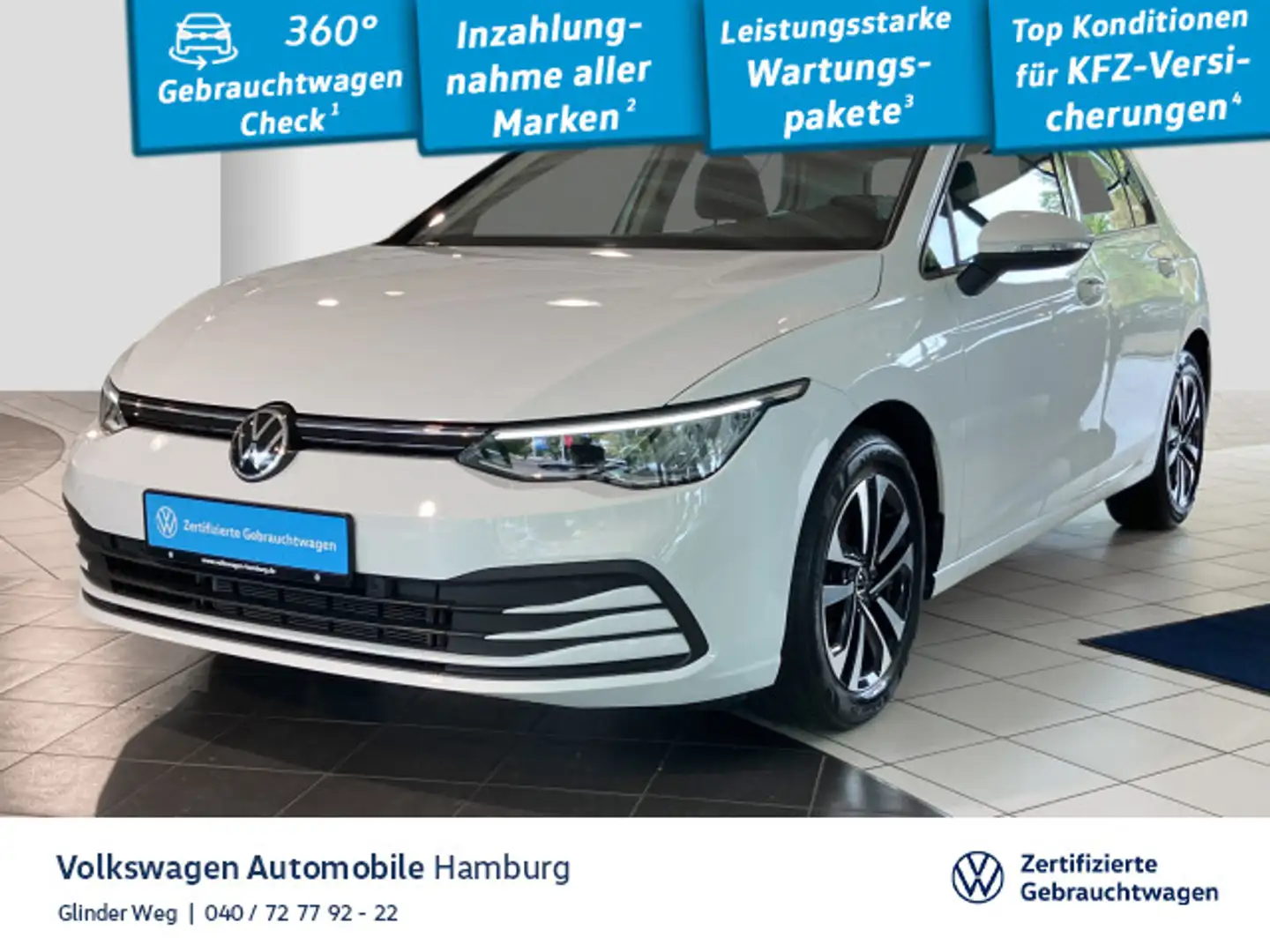 Volkswagen Golf VIII 2.0 TDI Life DSG LED PDC Klima Navi Weiß - 1