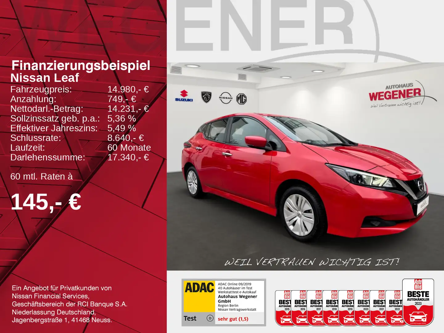 Nissan Leaf LEAF VISIA Allwetter*Klimaauto*Tempomat*Regensen Rot - 2