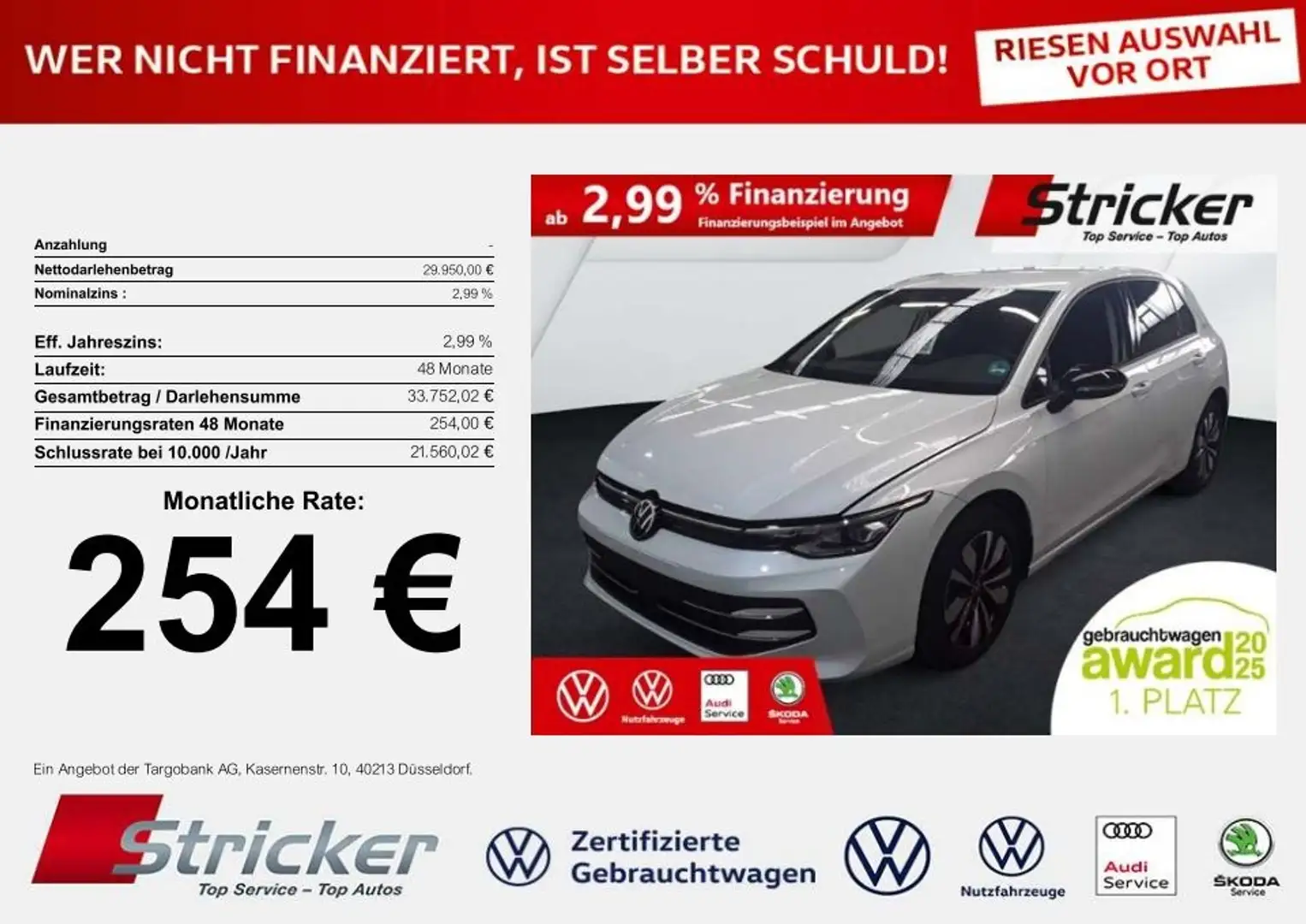 Volkswagen Golf Goal 2.0TDI DSG 254,-ohne Anzahlung Navi AHK Kame Weiß - 1