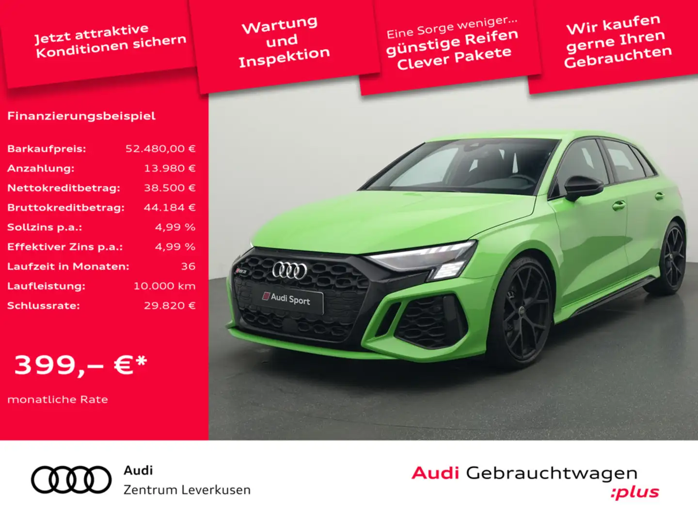 Audi RS3 Sportback quattro STRON SPORTSITZE APP PDC Grün - 1