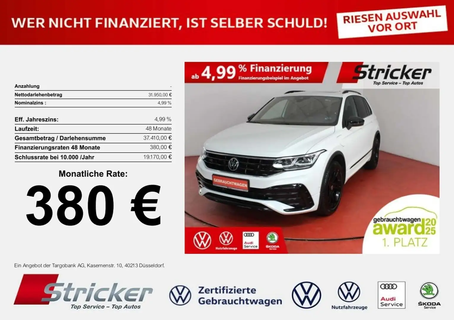Volkswagen Tiguan R-Line 1.4TSI DSG 380,-ohne Anzahlung ACC Navi Weiß - 1