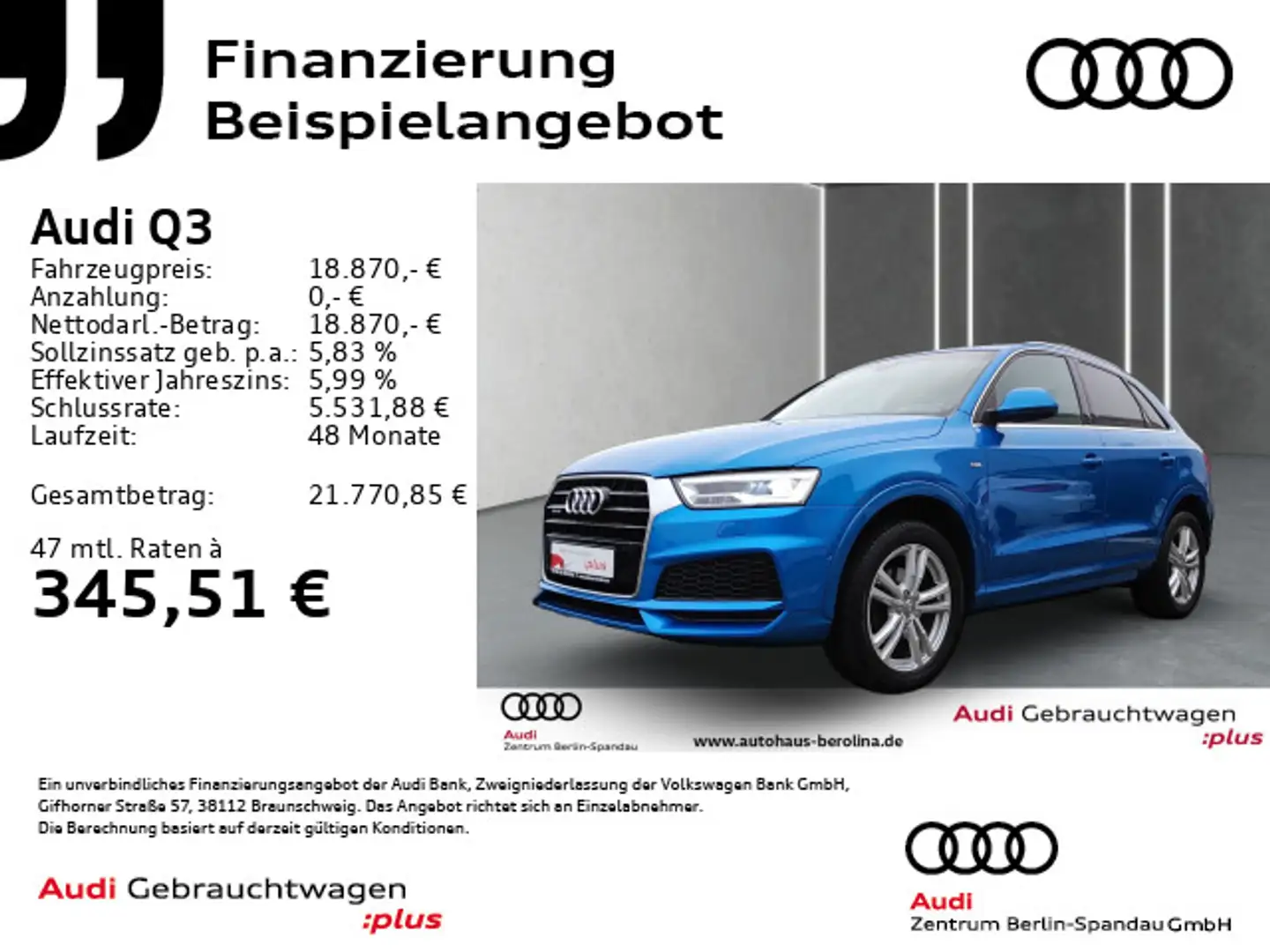 Audi Q3 2.0 TDI qu. S line S tronic *PANO*GRA*AHK* Blau - 1