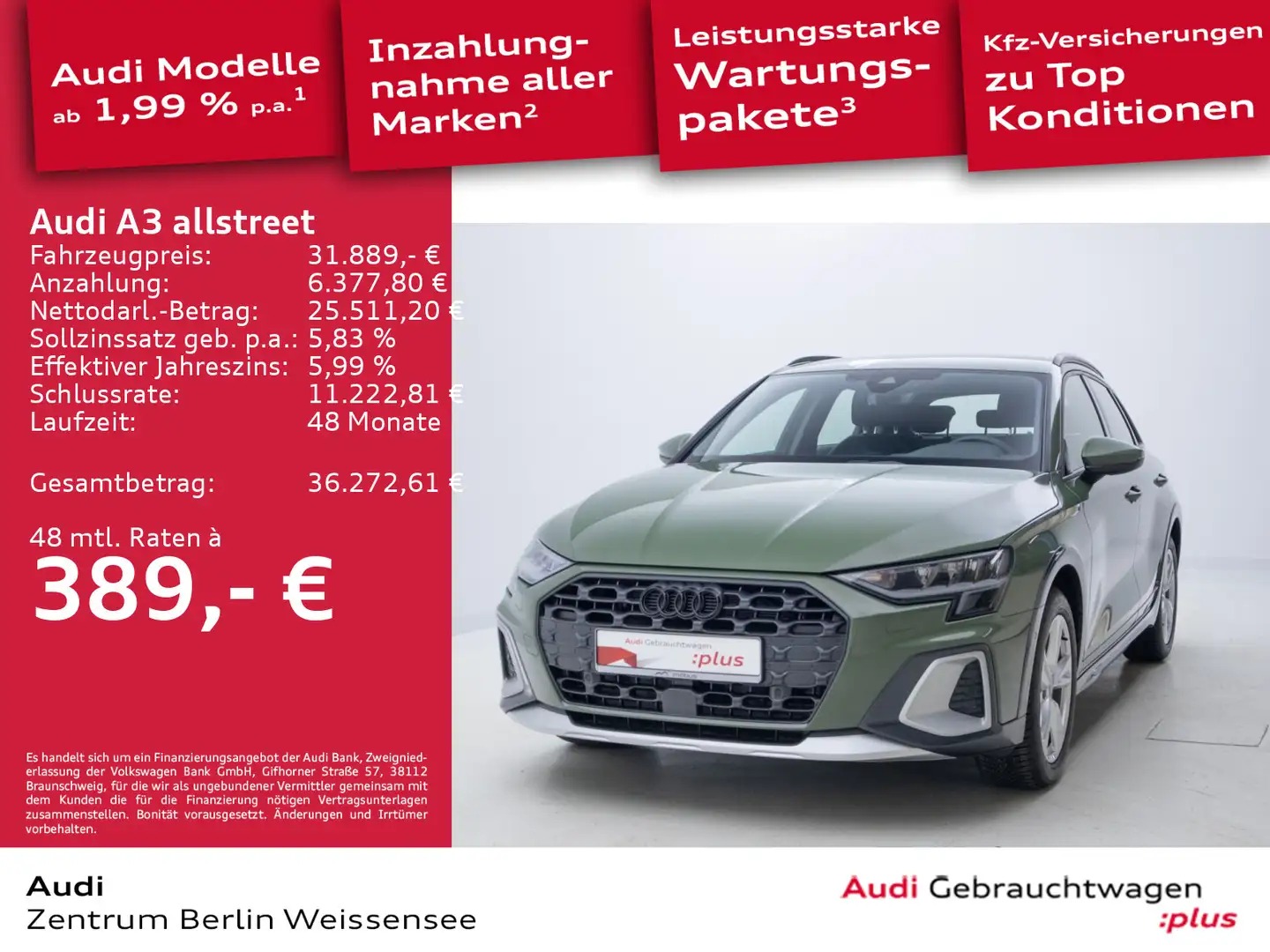 Audi A3 35 TFSI S-TRO*LED*ACC*KLIMA*GJR*DAB Grün - 1