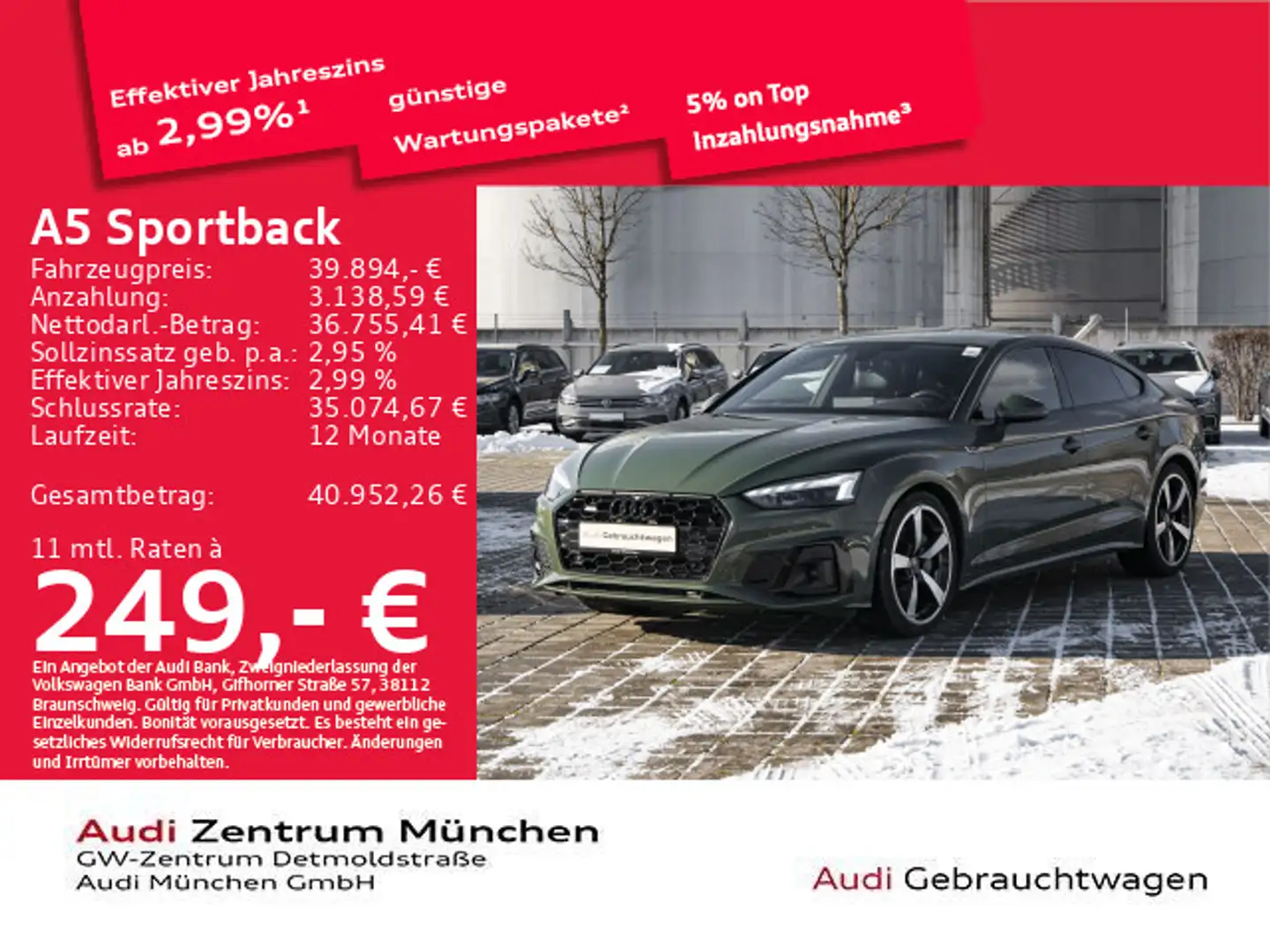 Audi A5 45 TFSI qu. S tronic 2x S line StdH Grün - 1