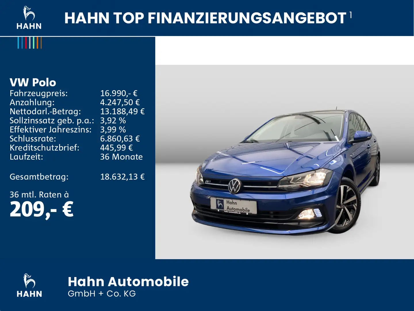 Volkswagen Polo 1.0TSI Highline R-Line Nav Beats Pano Sitzh Blau - 2