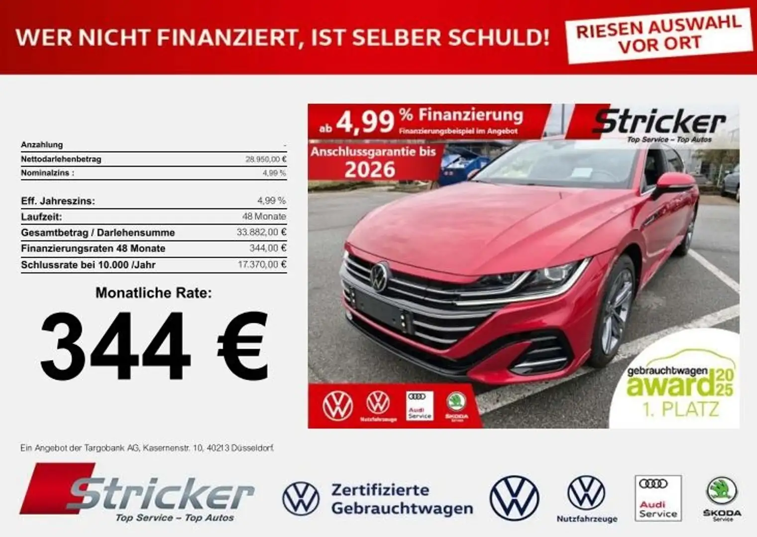 Volkswagen Arteon Shooting Brake R-Line 1.4TSI e-hybrid DSG 344,-oh Rot - 2
