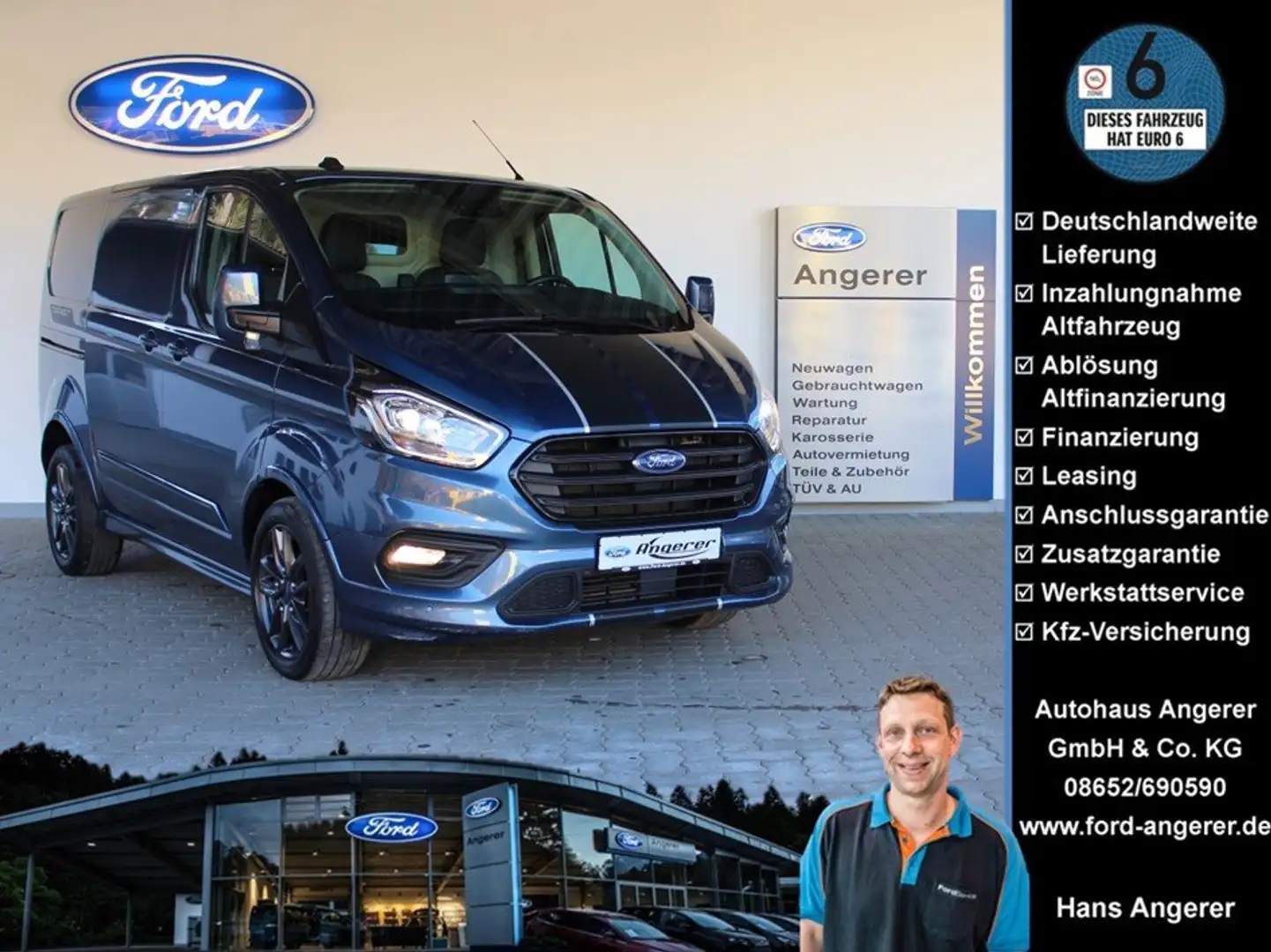 Ford Transit Custom Sport Motor NEU Navi,Touch,BT,Standh,PDC,RFK,8fach Blau - 1
