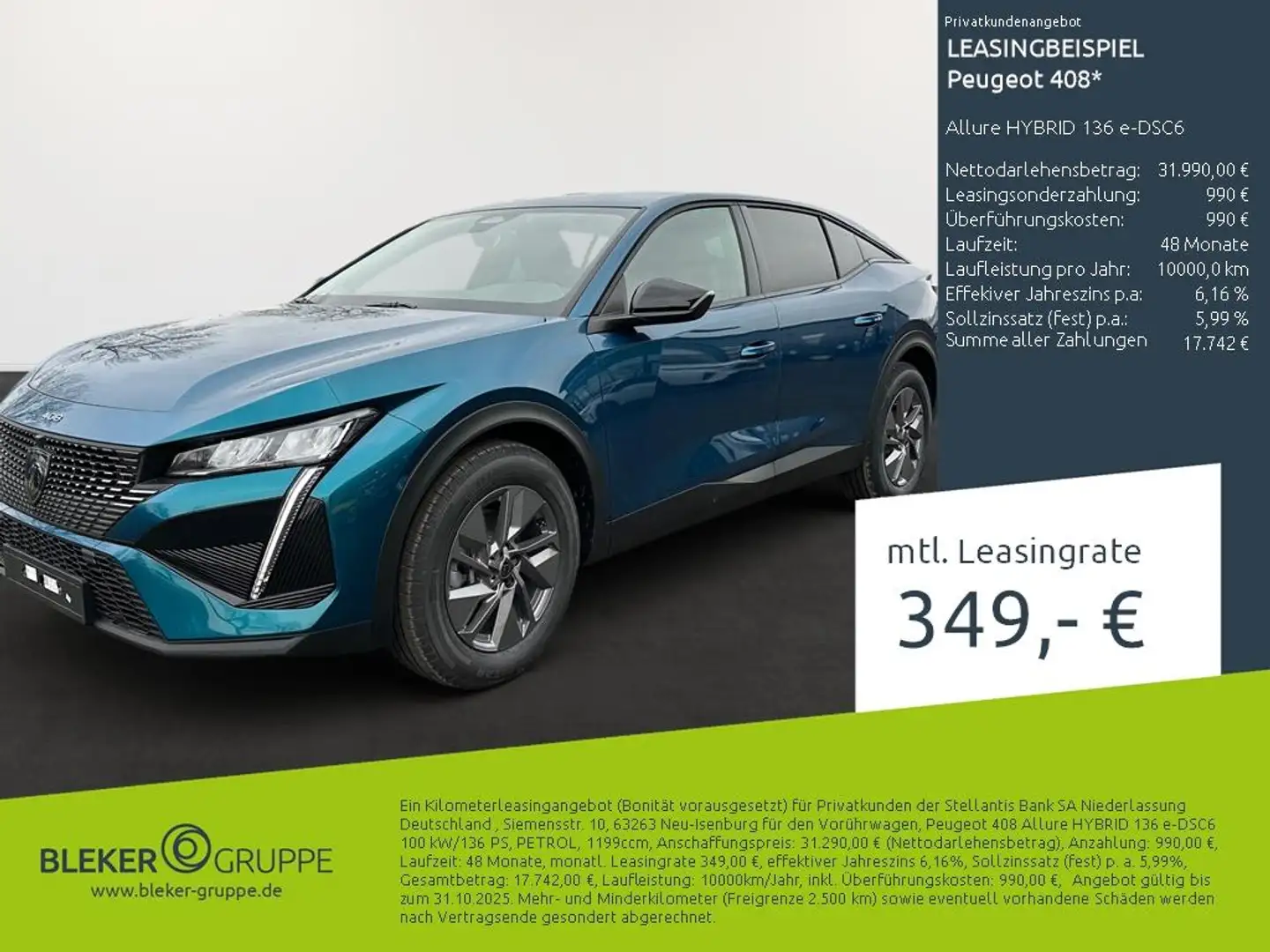 Peugeot 408 Allure HYBRID 136 e-DSC6 Bleu - 2