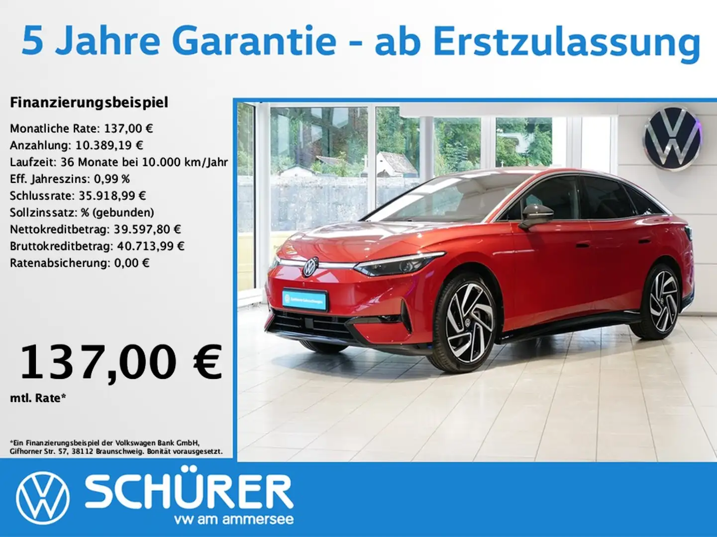 Volkswagen ID.7 Pro Wärmepumpe AHK 360° e.Sitze MatrixLed Rot - 1