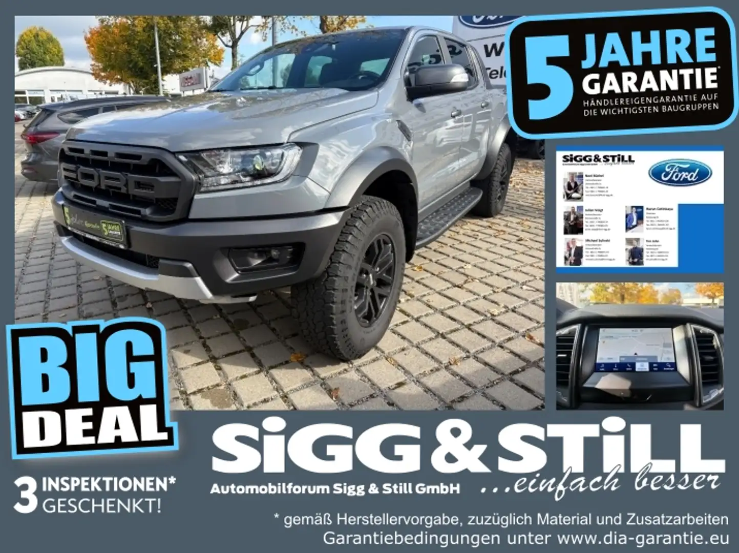 Ford Ranger Raptor 2.0 4x4 DOKA AHK*LED*NAV*SHZ*CAM*PDC Gris - 1