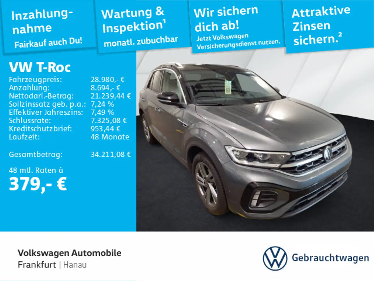 Volkswagen T-Roc 1.5 TSI DSG R-Line Navi Spurhalteassistent Grau - 1