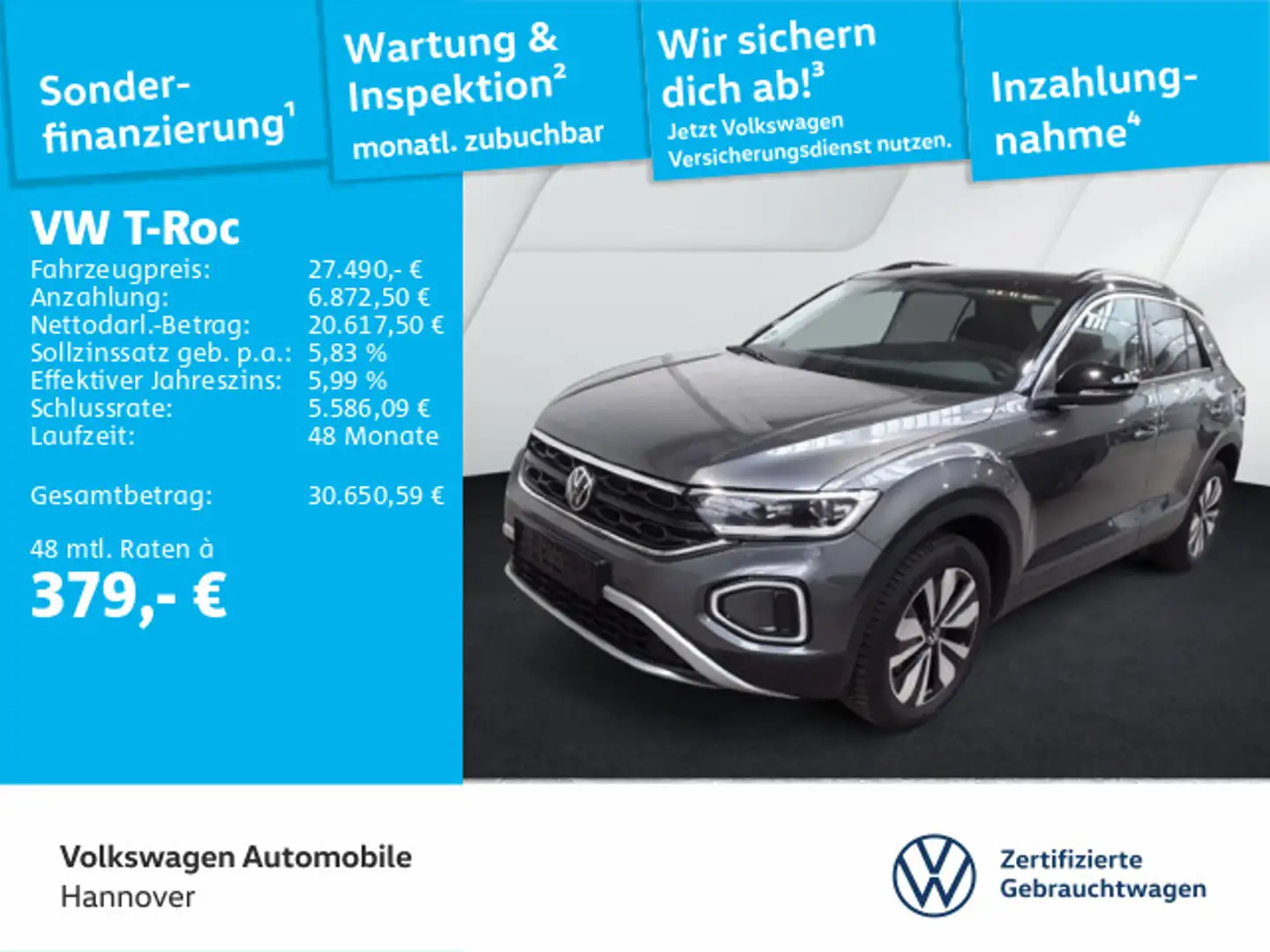 Volkswagen T-Roc 2.0 TDI DSG Goal Navi AHK LED DigCockpit A Grau - 1