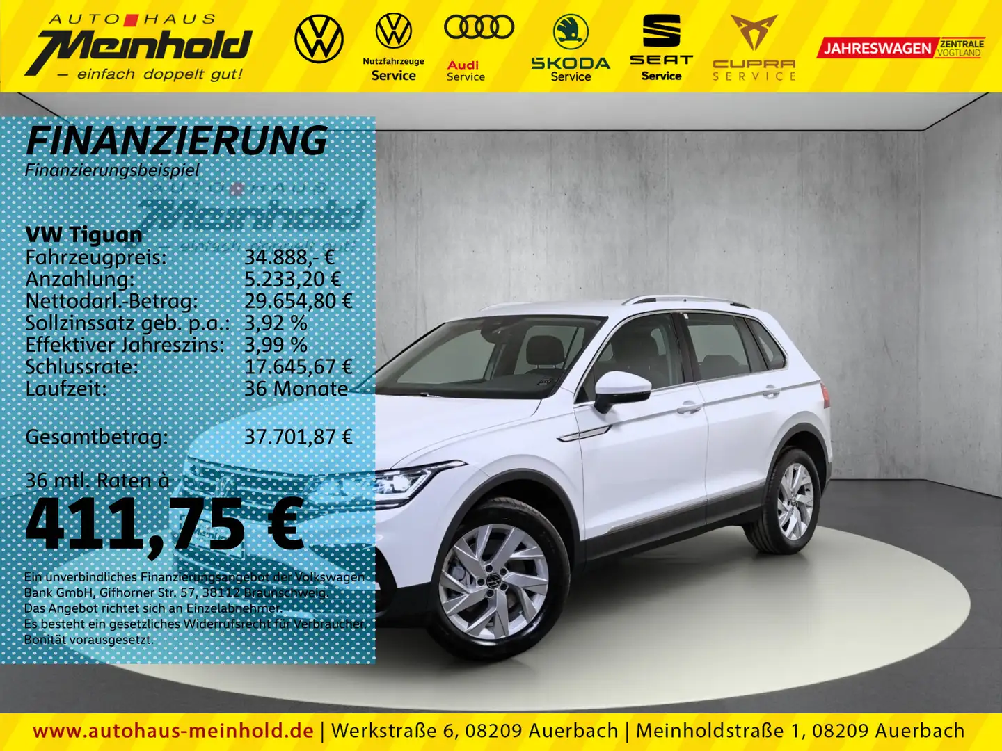 Volkswagen Tiguan 2.0 TDI DSG 4M Elegance, Matrix, AHK, 18" Weiß - 1