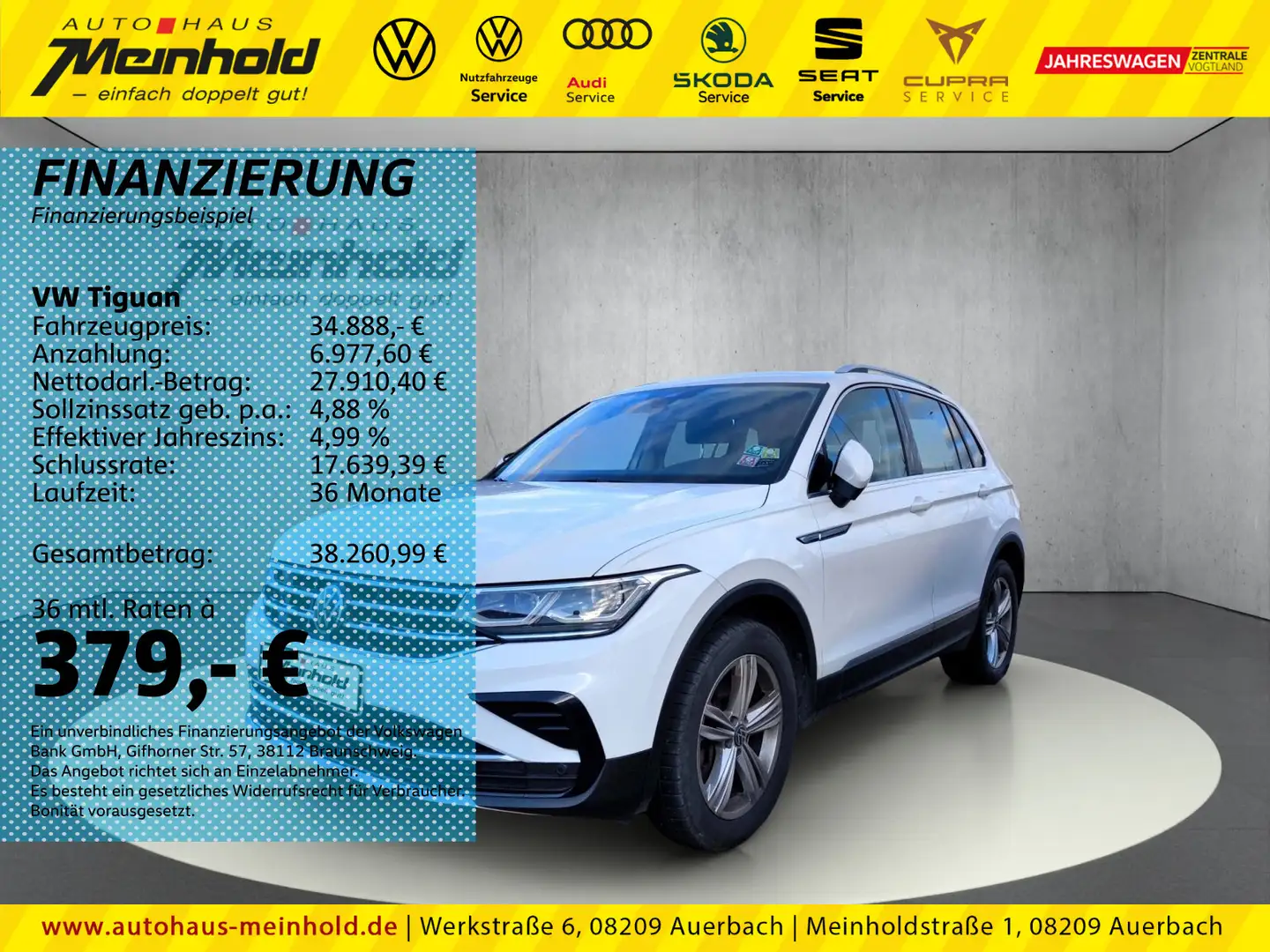 Volkswagen Tiguan 2.0 TDI DSG 4M Elegance, Matrix, AHK, 18" Weiß - 1