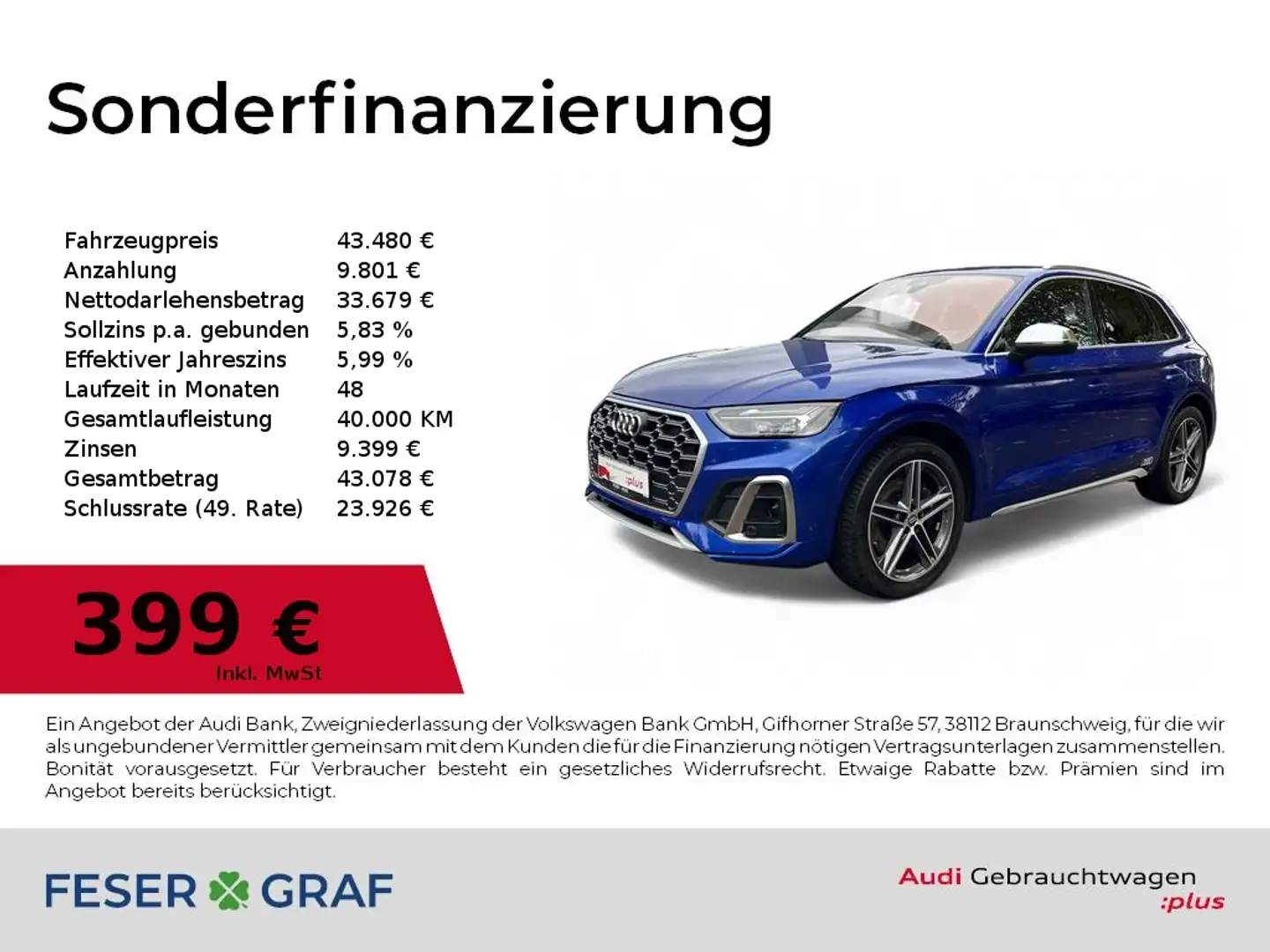 Audi SQ5 TDI quattro LED/Navi/AHK/4xSHZ/Standhzg. Blau - 1