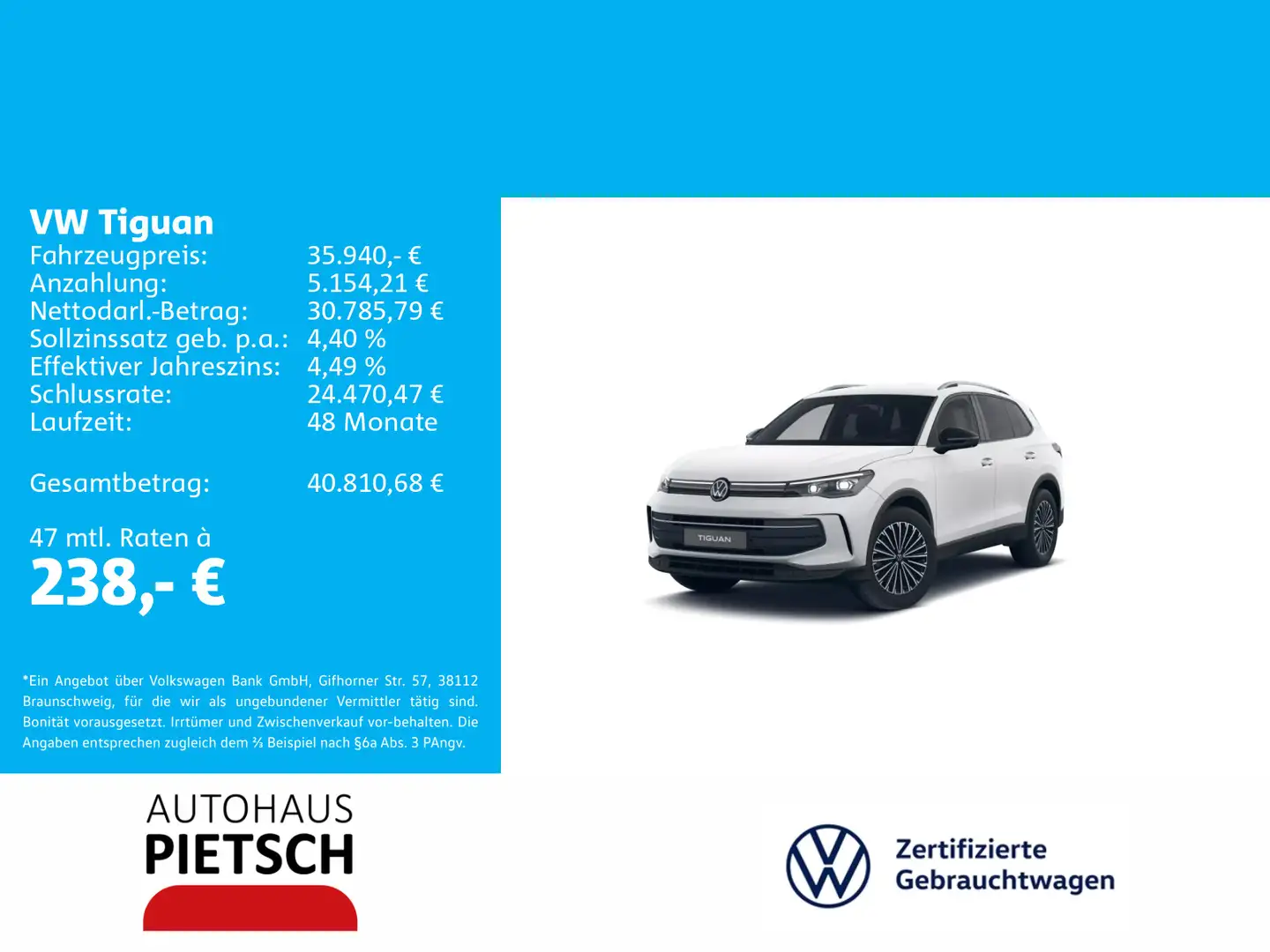 Volkswagen Tiguan 1.5 eTSI GOAL DSG AHK IQ.Light Weiß - 1