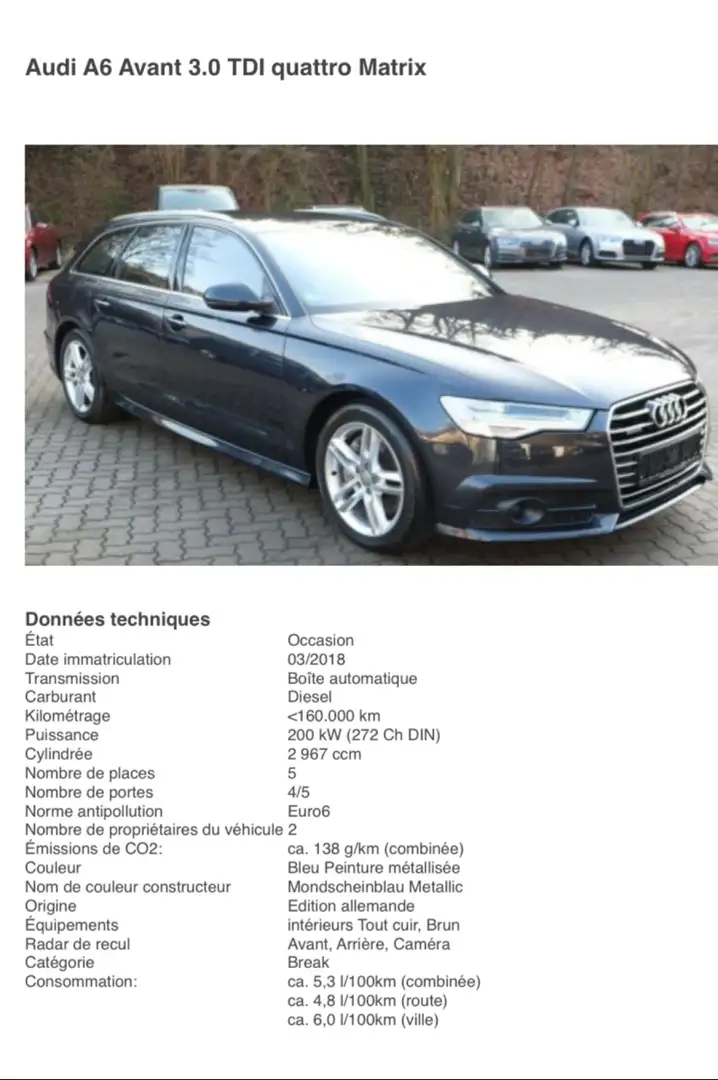 Audi A6 Avant 3.0 TDI quattro S tronic Matrix AirSusp Bleu - 1