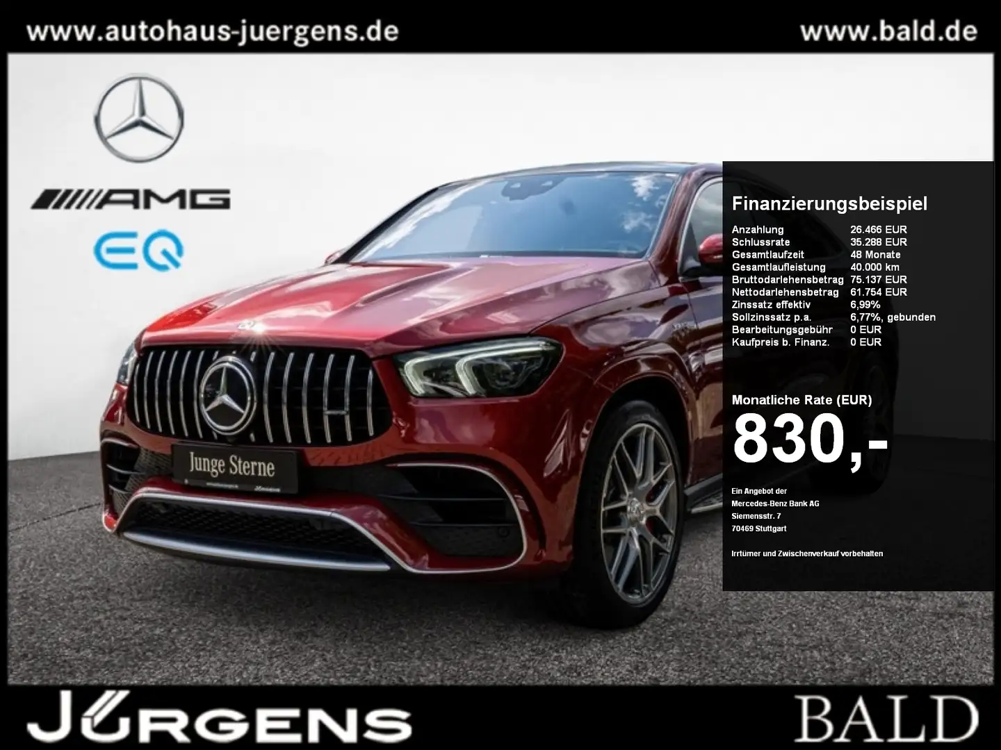 Mercedes-Benz GLE 63 AMG S 4M+ Coupé Pano/Burm/360/Stdhz/Keyl Czerwony - 1