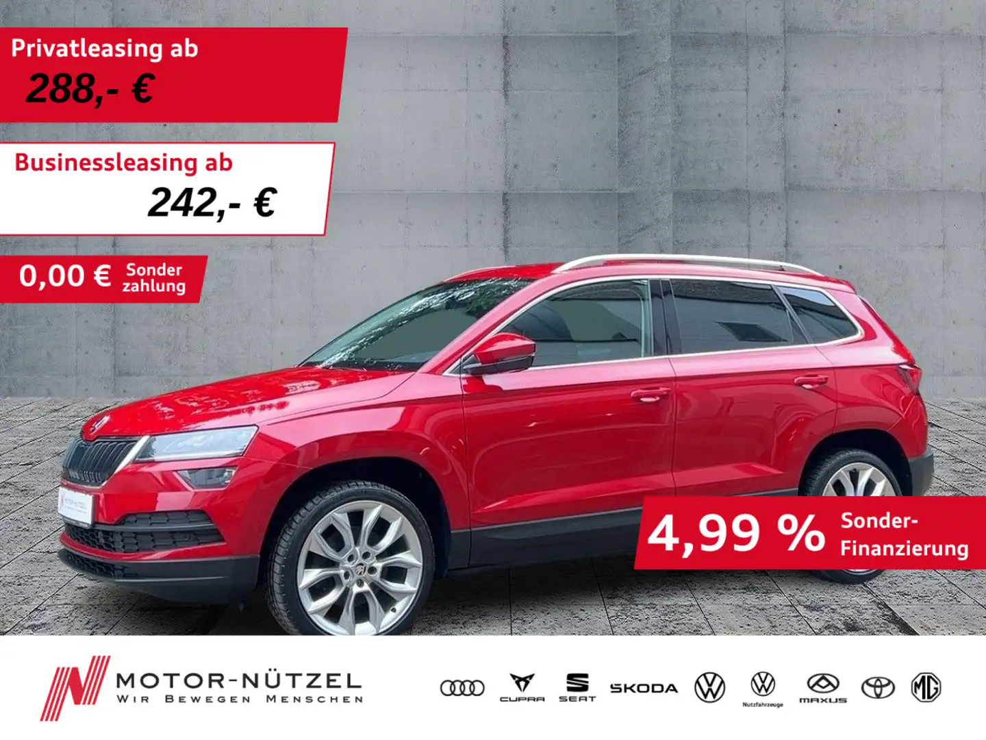 Skoda Karoq 1.5 TSI DSG STYLE LED+NAV+AHK+SHZ+PDC+19" Rood - 1