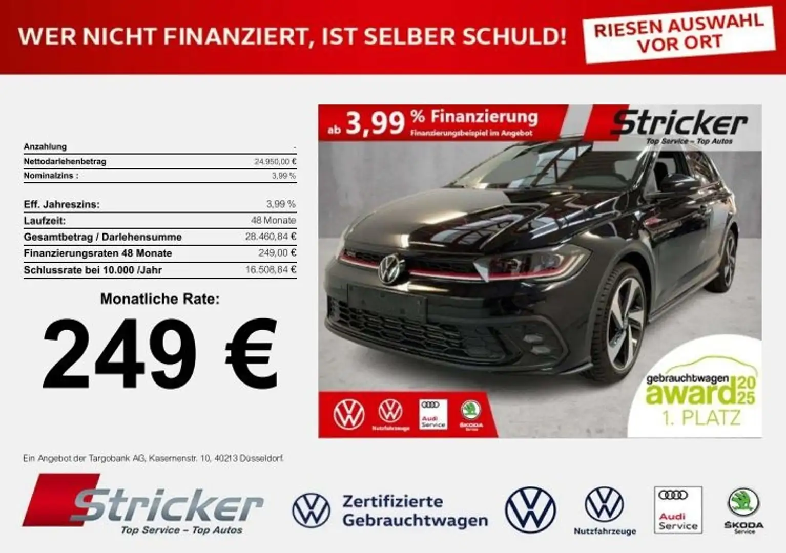 Volkswagen Polo GTI 2.0TSI DSG 249,-ohne Anzahlung ACC App-Connec Schwarz - 1