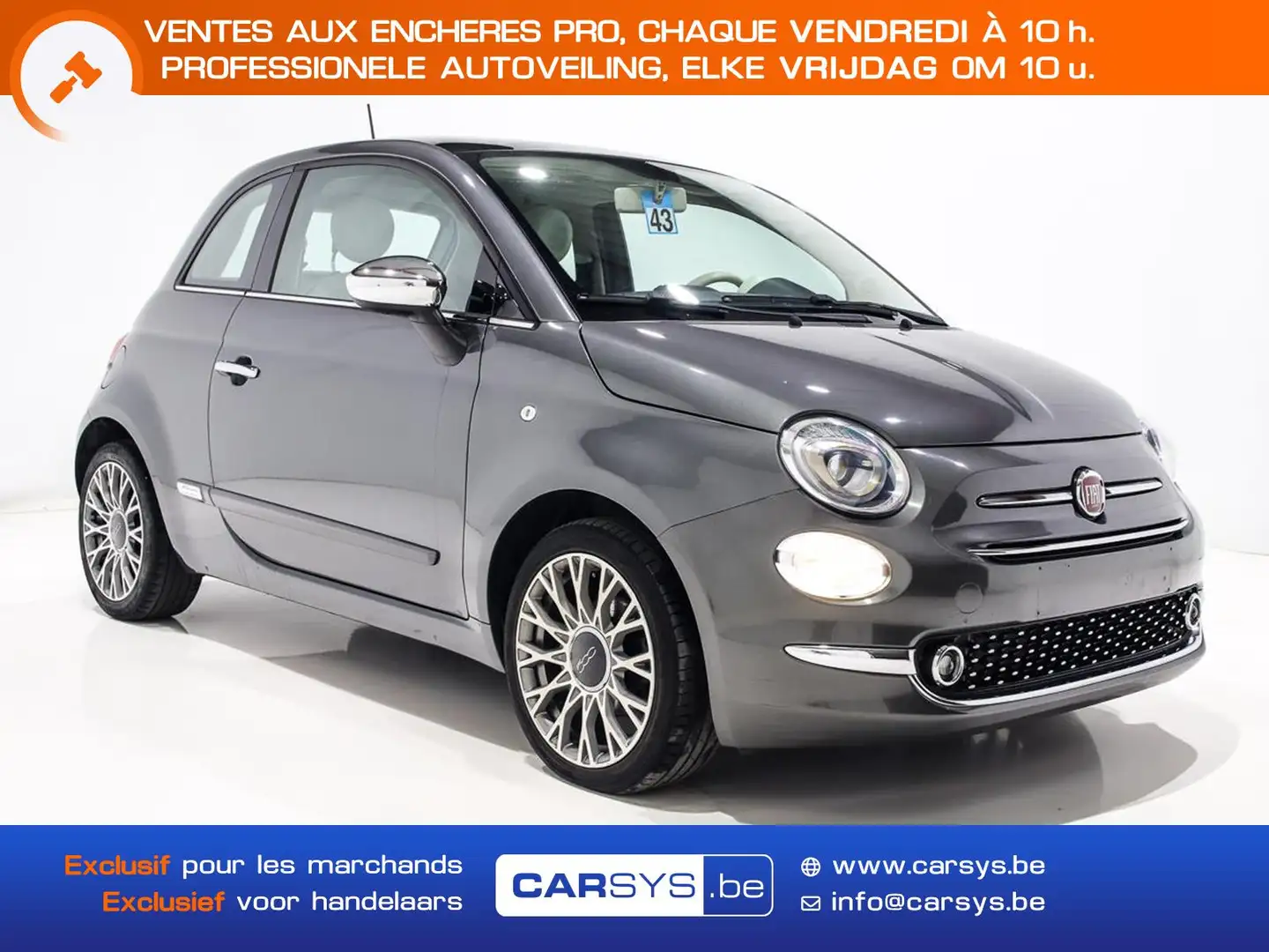 Fiat 500 1.2i 70 - LOUNGE PANO - JA16 - GPS - CLIM AUTO Gris - 1