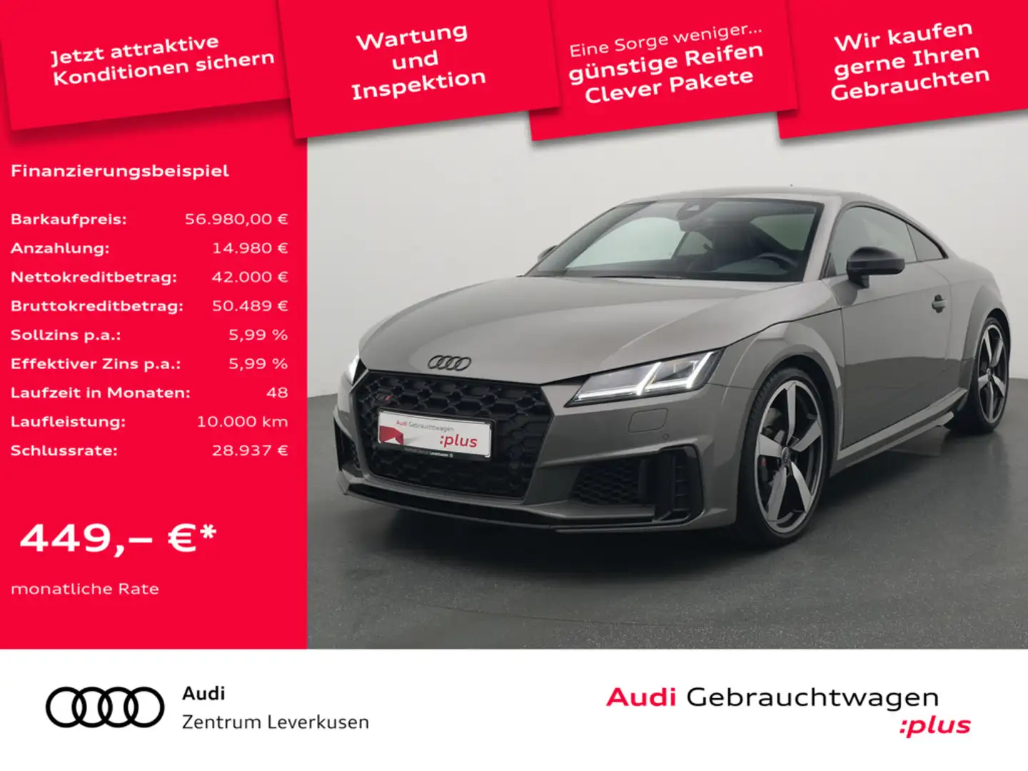 Audi TTS Coupe STRON NAVI RAUTE VIRT LEDER B&O KAM Gris - 1