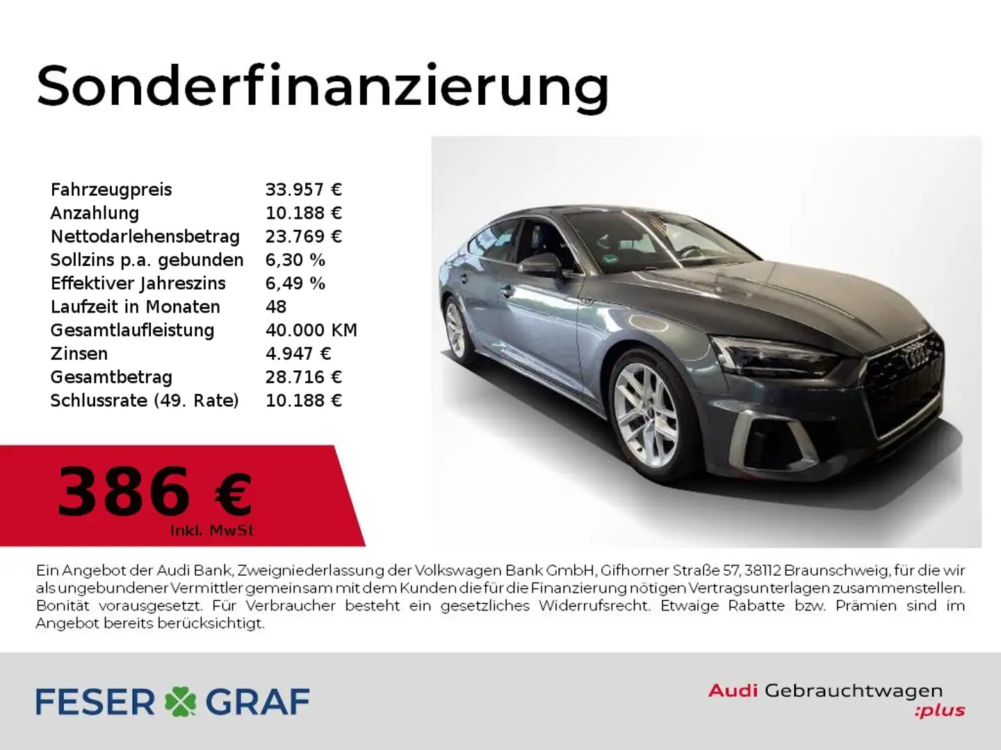 Audi A5 Sportback 40 TDI S tronic S Line Int Leder,Navi,AH Grau - 1
