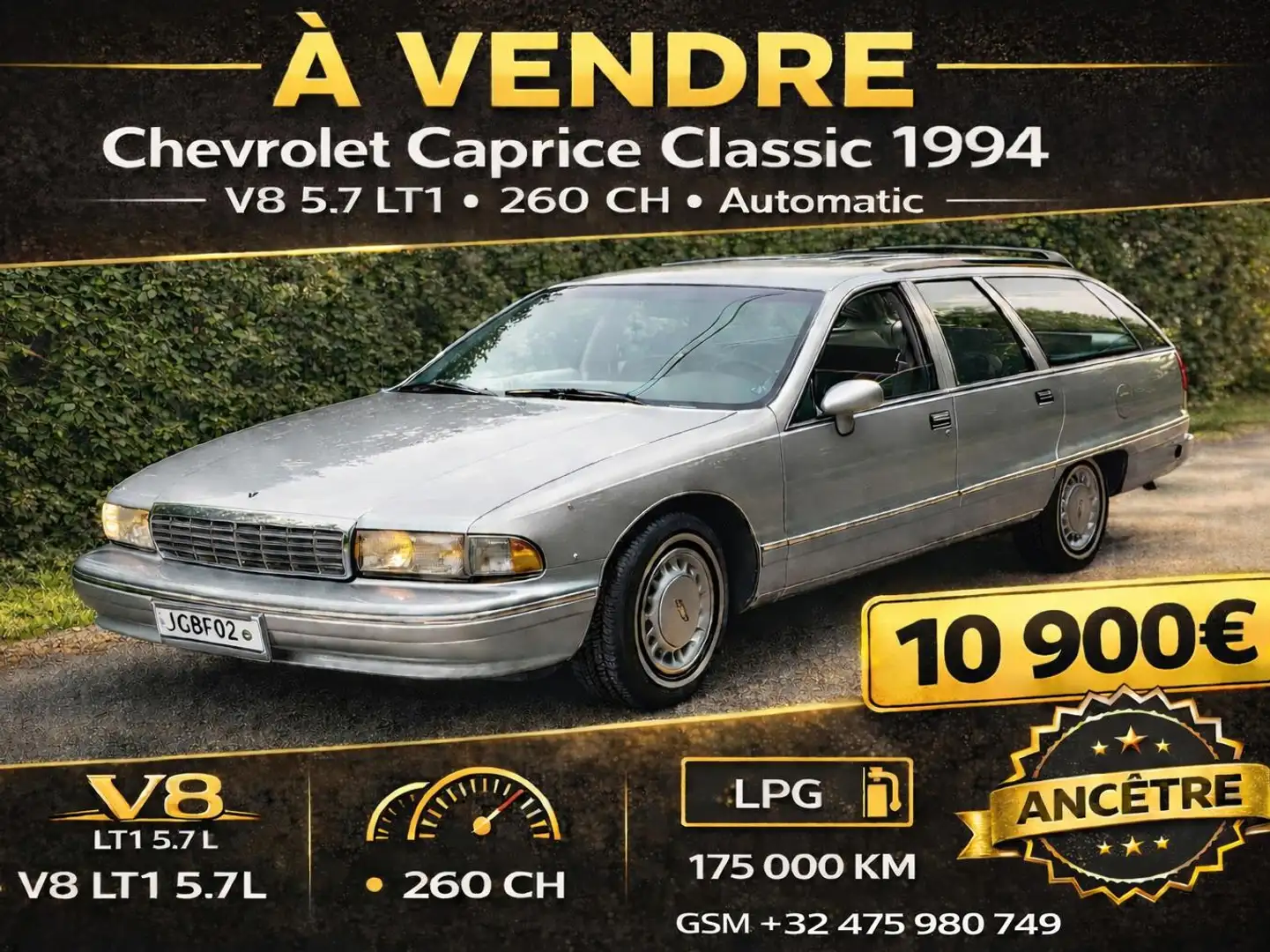 Chevrolet Caprice CAPRICE CLASSIC 1994 V8 5.7 LT1 LPG Ancêtre Silber - 1