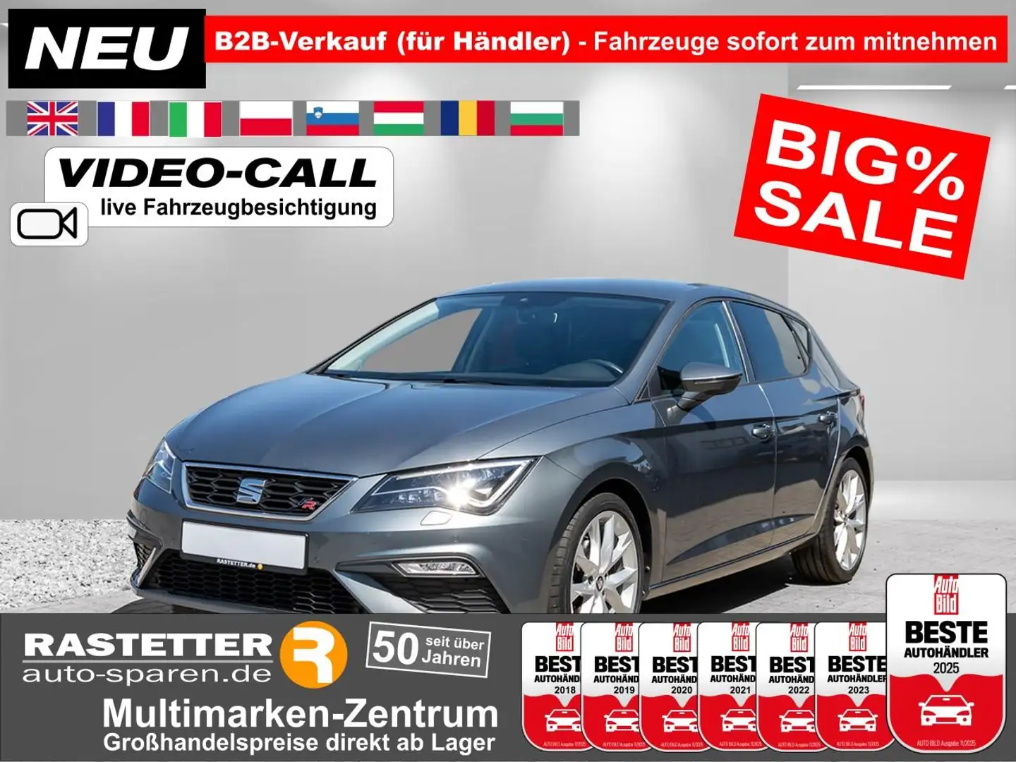 SEAT Leon TSI FR Leder/Alca+Navi+LED+Kamera+18Z+SHZ+PDC+Priv Grau - 1