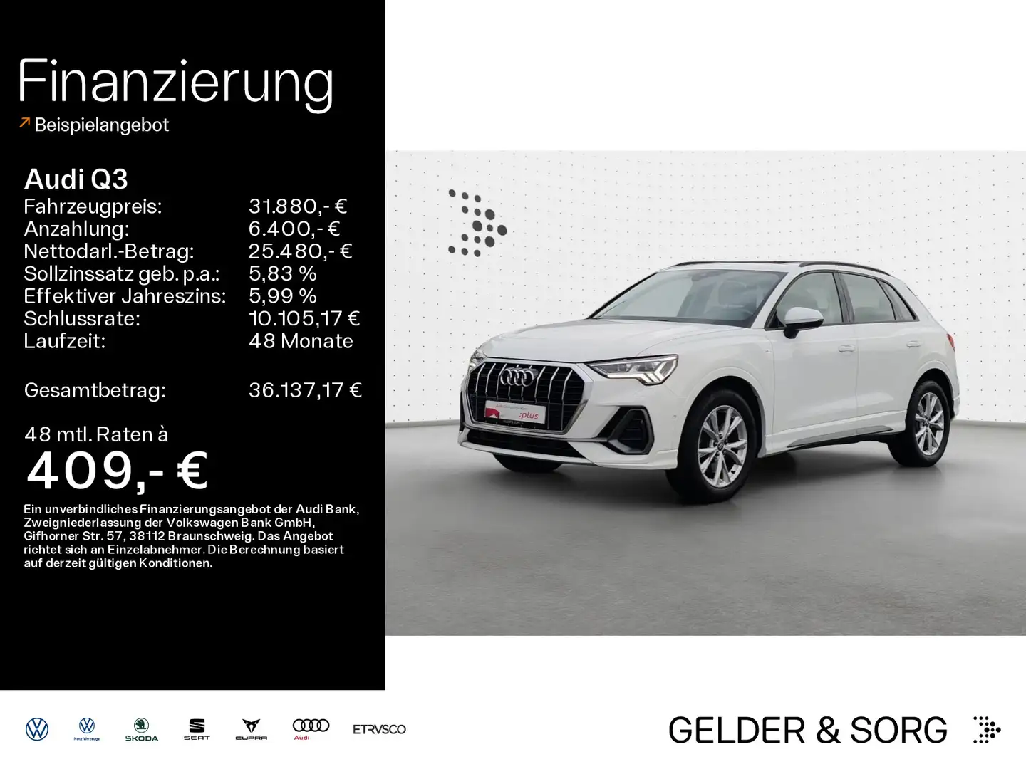 Audi Q3 40 TFSI S line qu. AHK*Matrix*360°*B&O*Pano* Blanc - 1