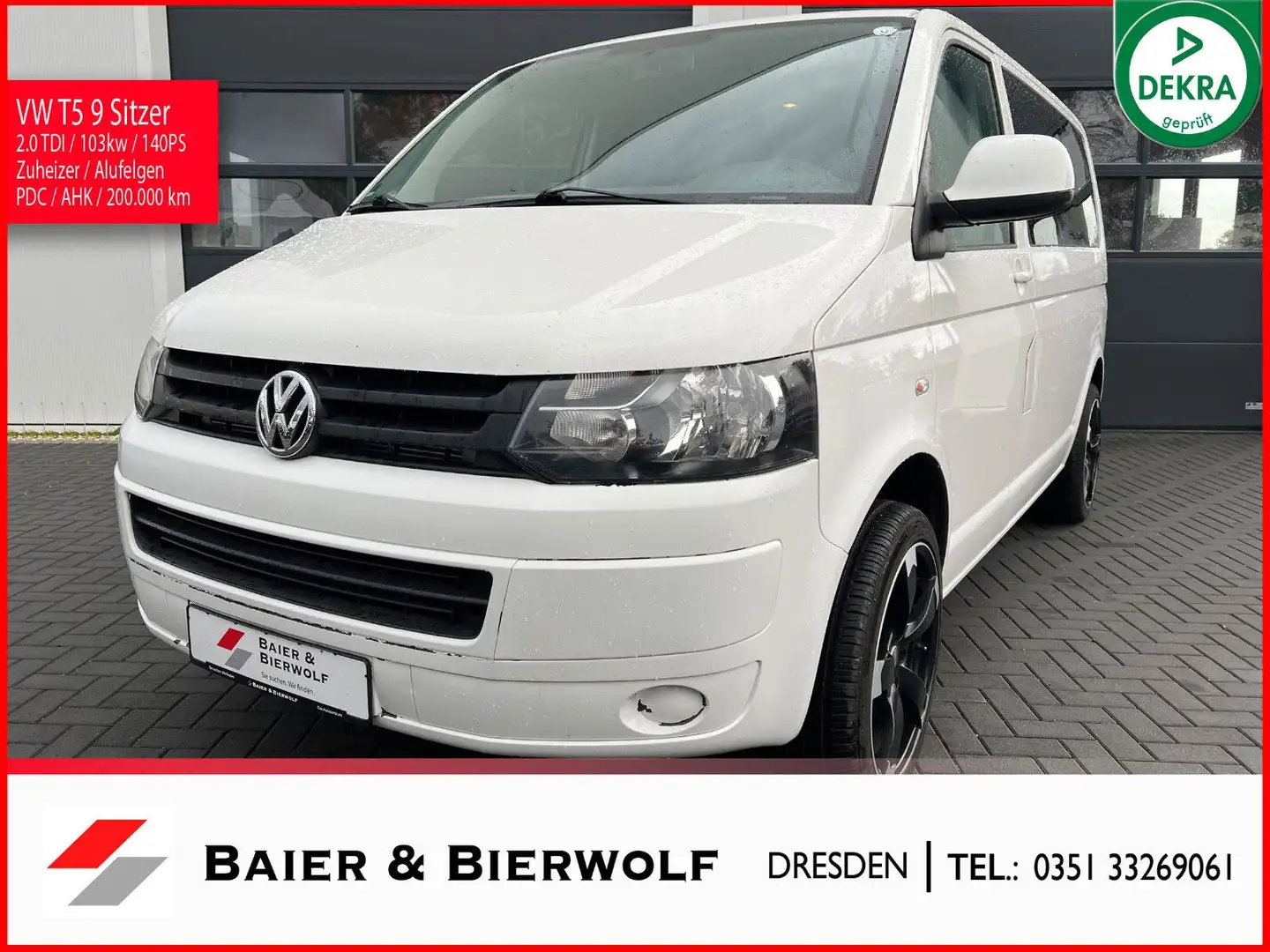 Volkswagen T5 Transporter 9 Sitzer 103kw / 140PS Klima SH Weiß - 1