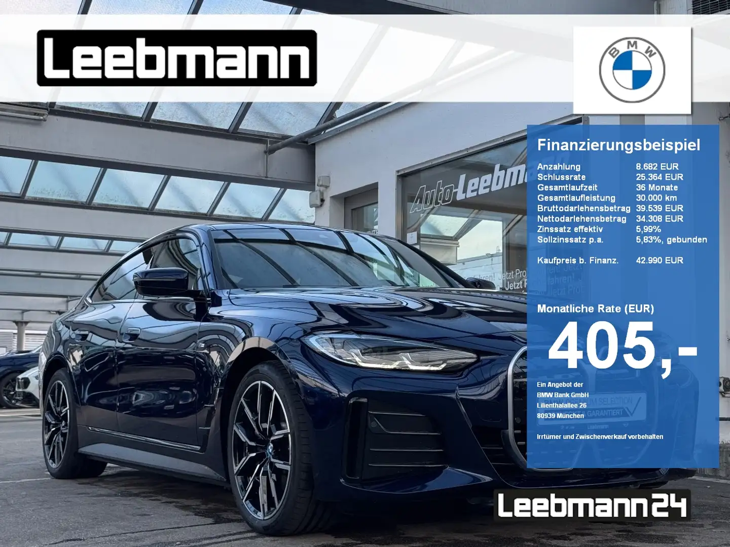 BMW i4 eDrive40 GC M-Sport AHK/HUD 2 JAHRE GARANTIE Blau - 1