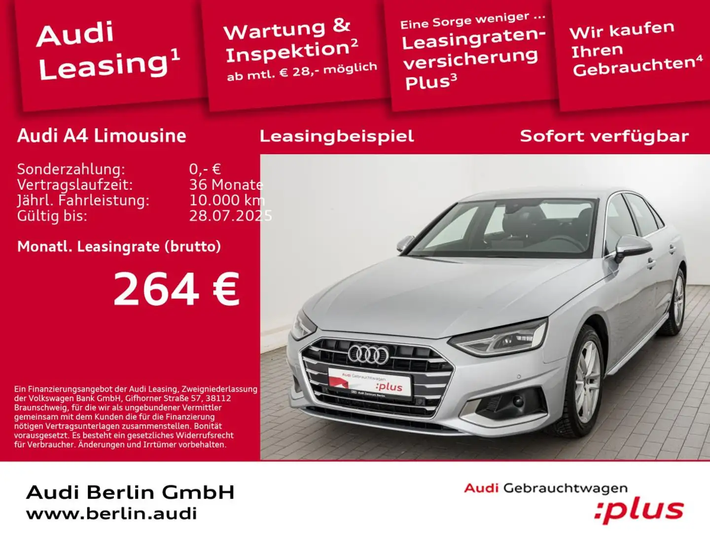 Audi A4 Limousine Advanced 35 TDI S tr. LED RFK NAVI Silber - 1