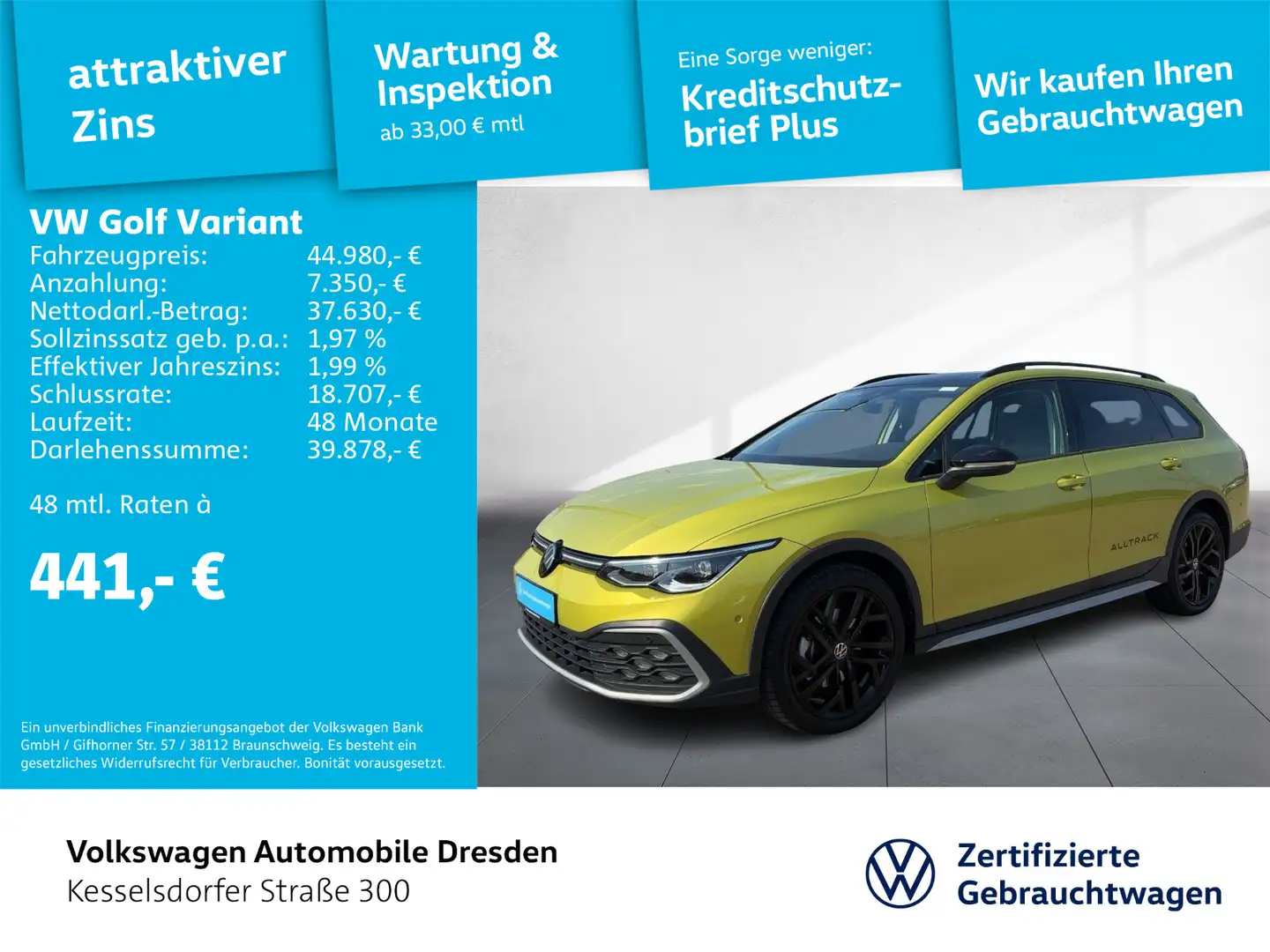 Volkswagen Golf Variant Golf VIII Variant Alltrack 2.0 TDI DSG 4M Navi A Żółty - 1