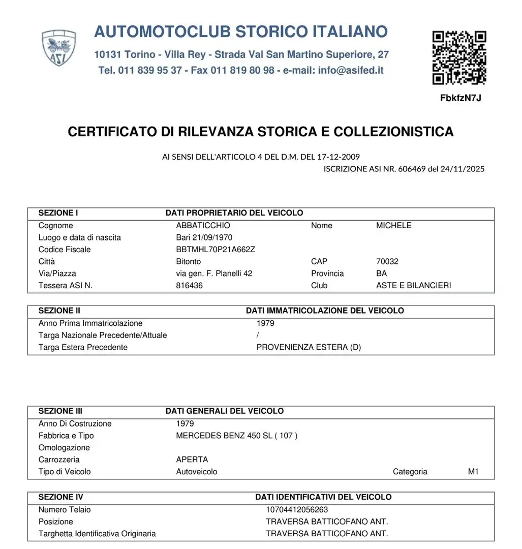 Mercedes-Benz SL 450 Roadstar model USA cat. Documenti italiani ASI Zwart - 2