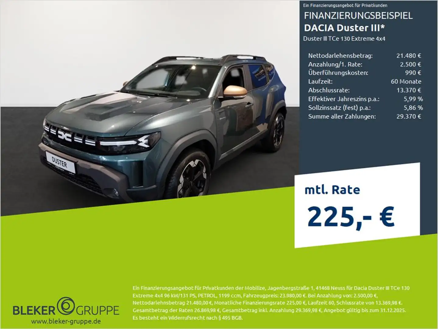 Dacia Duster TCe 130 Extreme 4x4 Groen - 1